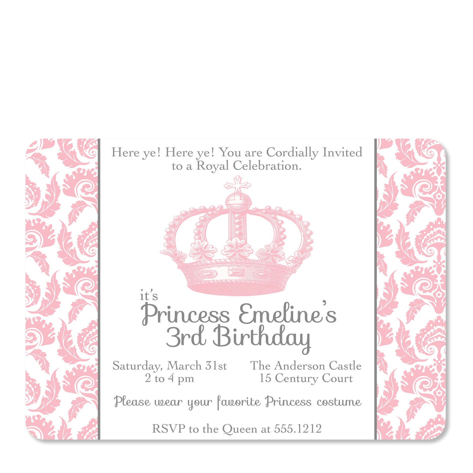 Vintage Princess Crown Party Birthday Invitation | Swanky Press | Pink