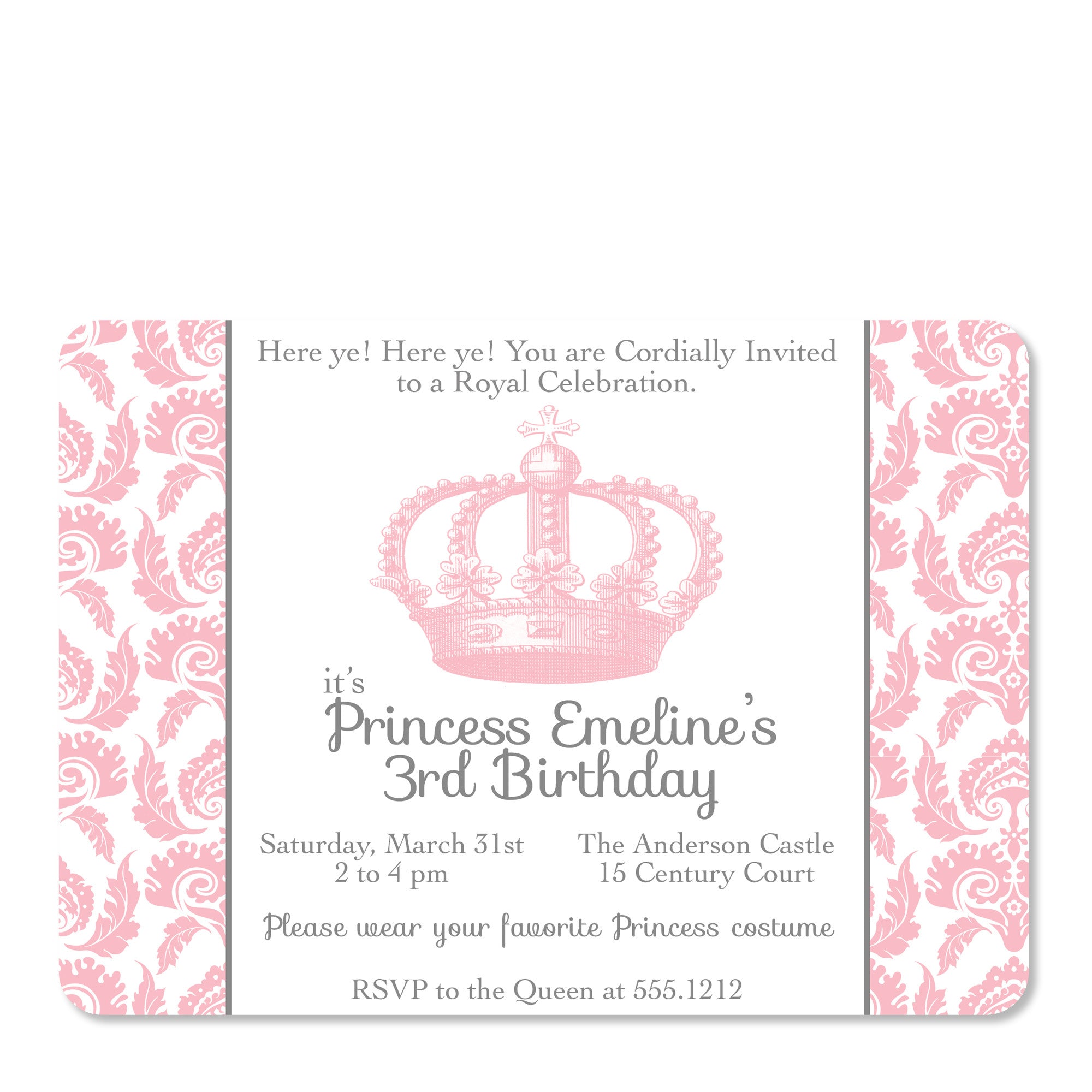 Vintage Princess Crown Party Birthday Invitation | Swanky Press | Front