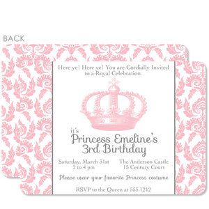 Vintage Princess Crown Party Birthday Invitation | Swanky Press | Pink