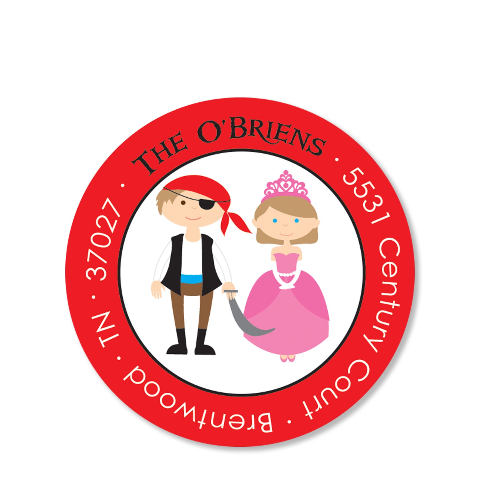 Princess and Pirate Return Address Sticker | Swanky Press | Round