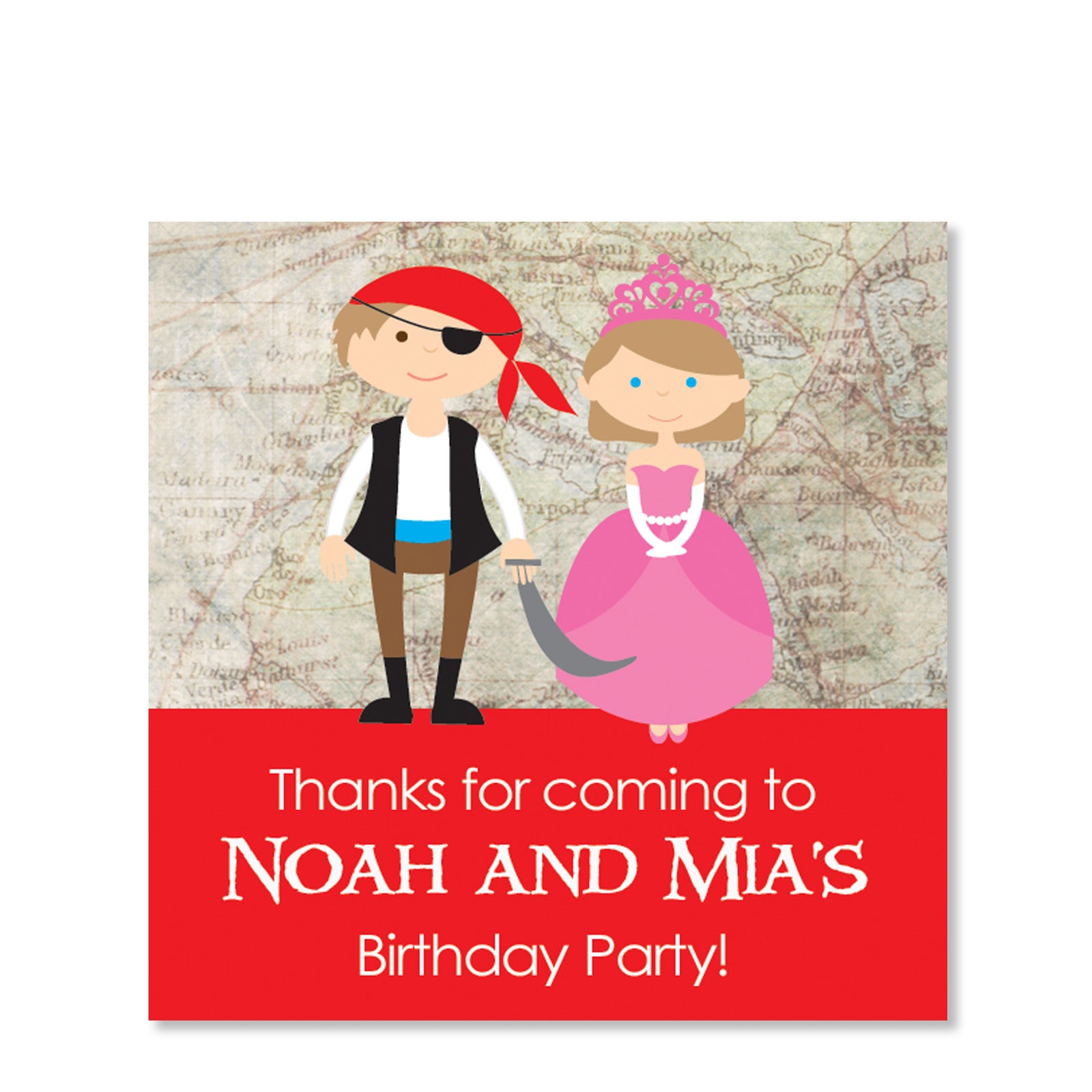 Princess and Pirate Favor Sticker | Swanky Press | Square