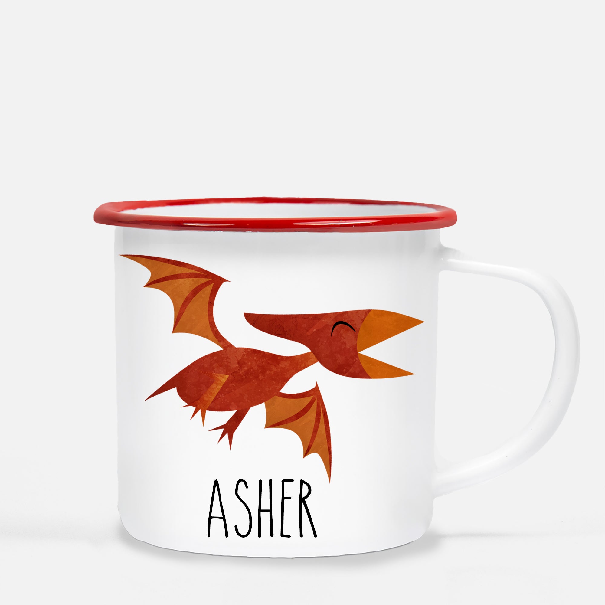 Dinosaur Camp Mug, pterodactyl, Personalized with your Child's name, PIPSY.COM, red lip