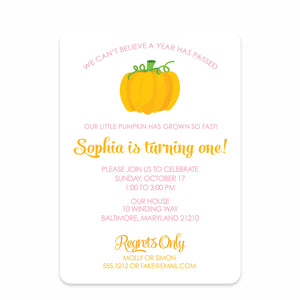 Pumpkin Party Birthday Invitation | Pipsy.com | Front