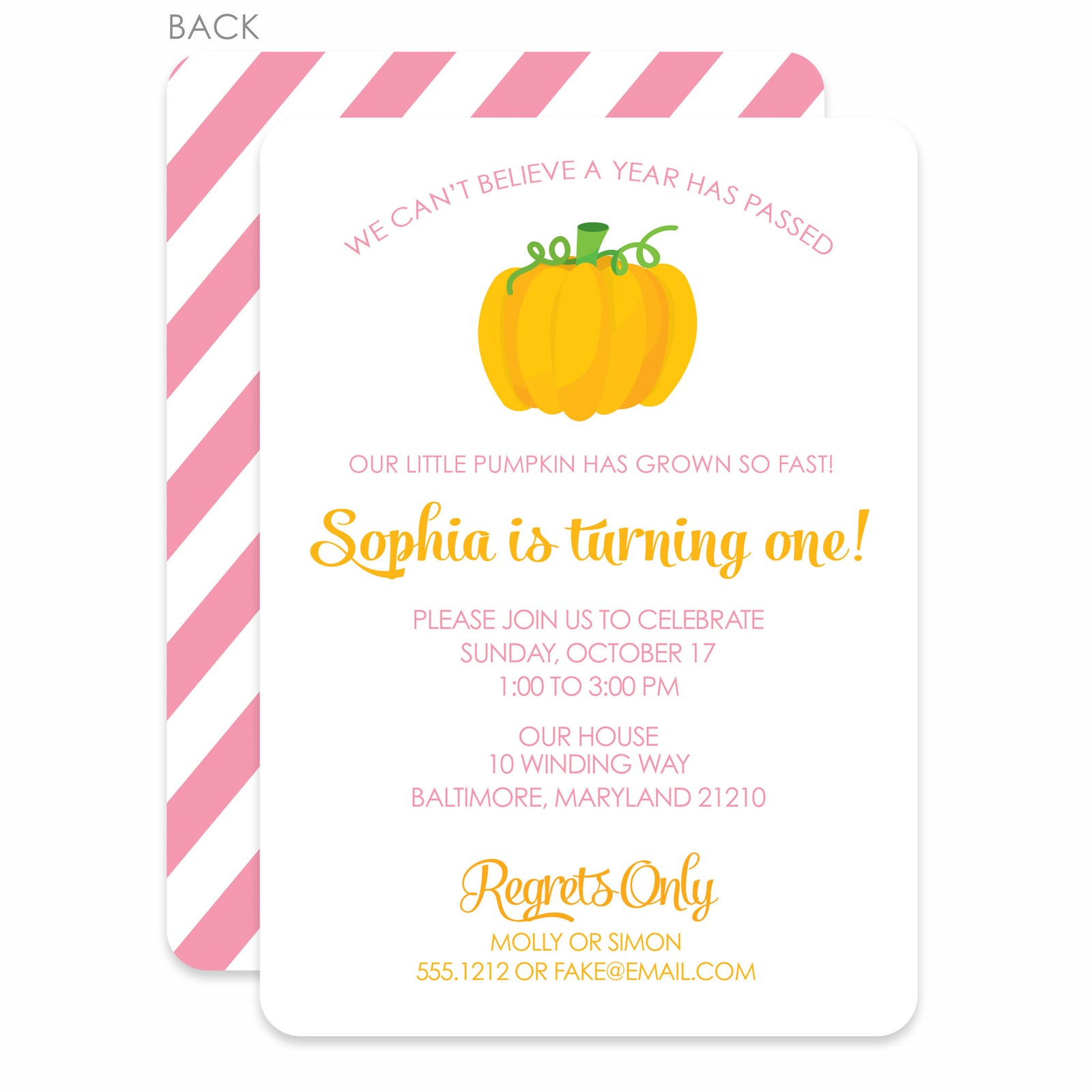Pumpkin Party Birthday Invitation | Pipsy.com | Pink