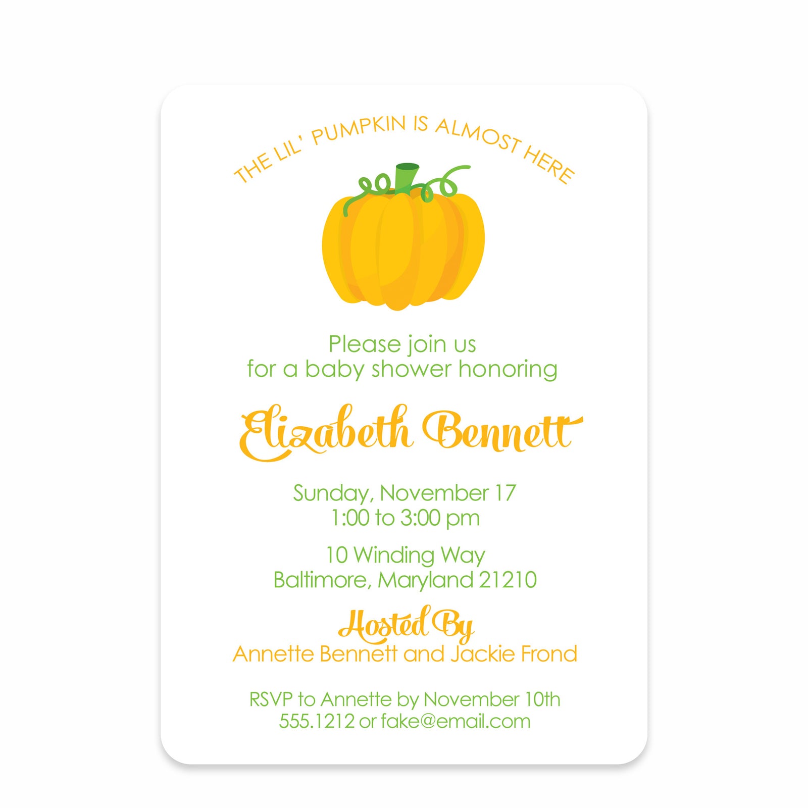 Pumpkin Baby Shower Invitation