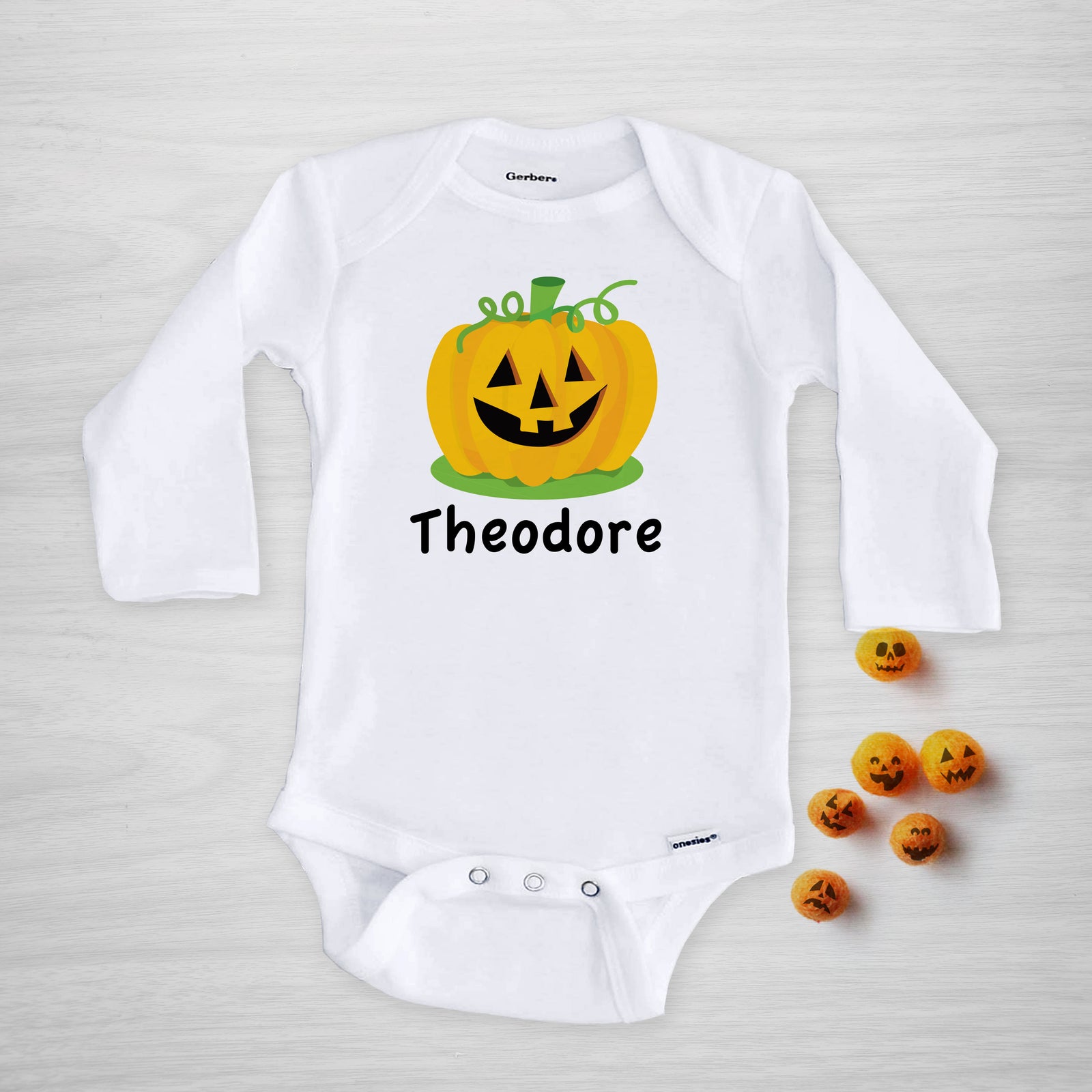 Jack O'Lantern Pumpkin Personalized Onesie, long sleeved, Halloween, Pipsy.coom