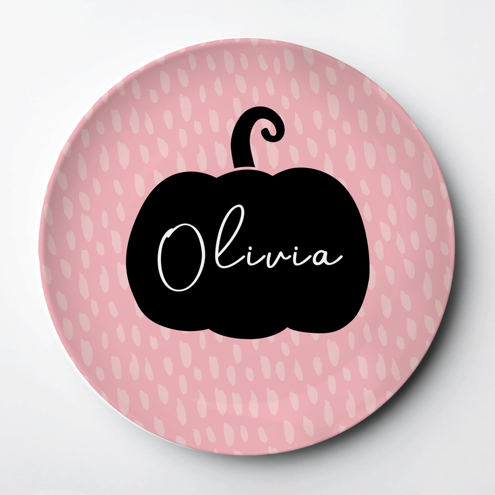Halloween pumpkin pink and black ThermoSāf® kids plate, dishwasher safe, Pipsy.com