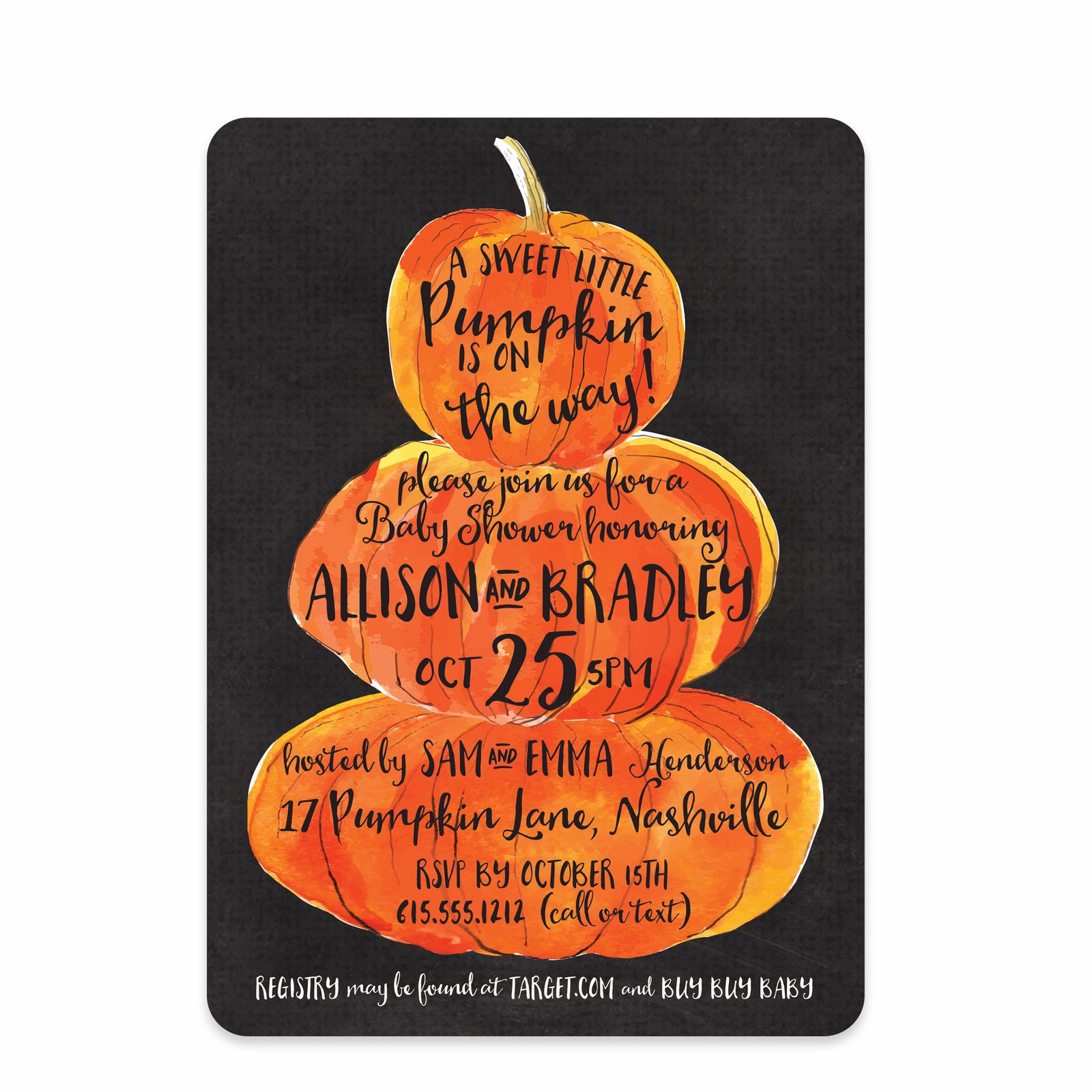 Watercolor Pumpkin Baby Shower Invitation | Swanky Press
