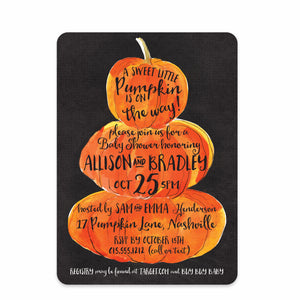 Watercolor Pumpkin Baby Shower Invitation | Swanky Press (front view)