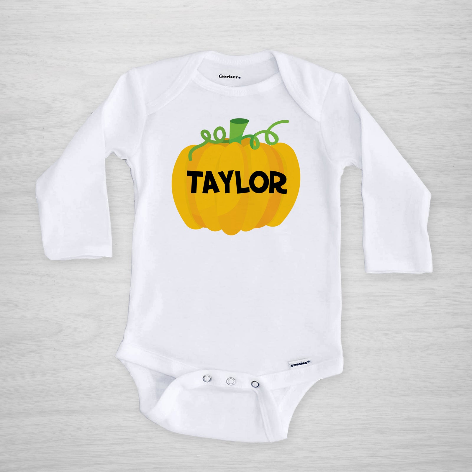 Personalized Pumpkin Gerber Onesie for Halloween, long sleeved
