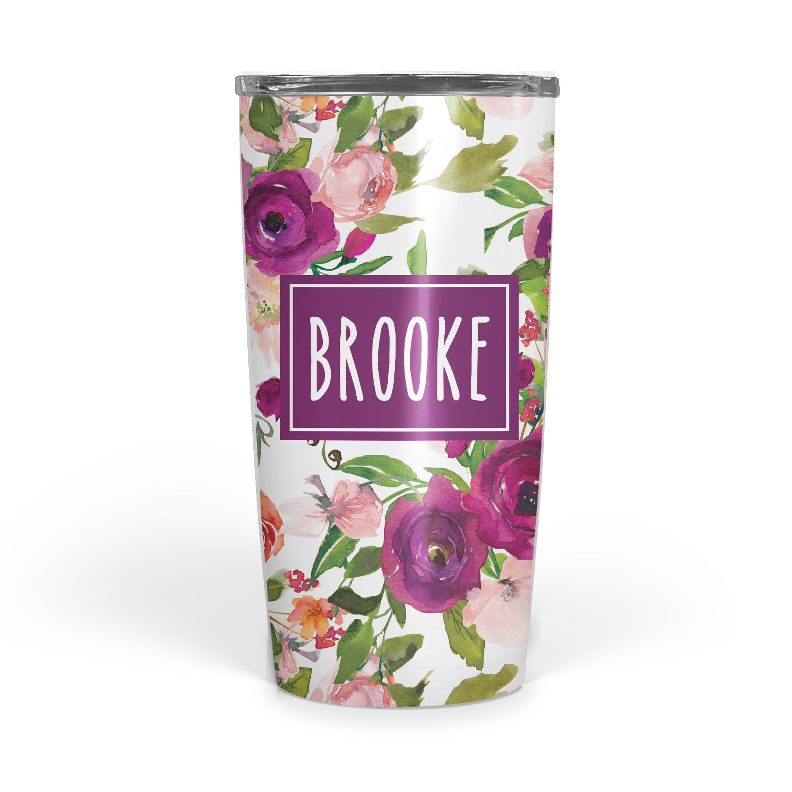 rich purple floral stainless steel coffee tumbler, double-walled, PIPSY.COM