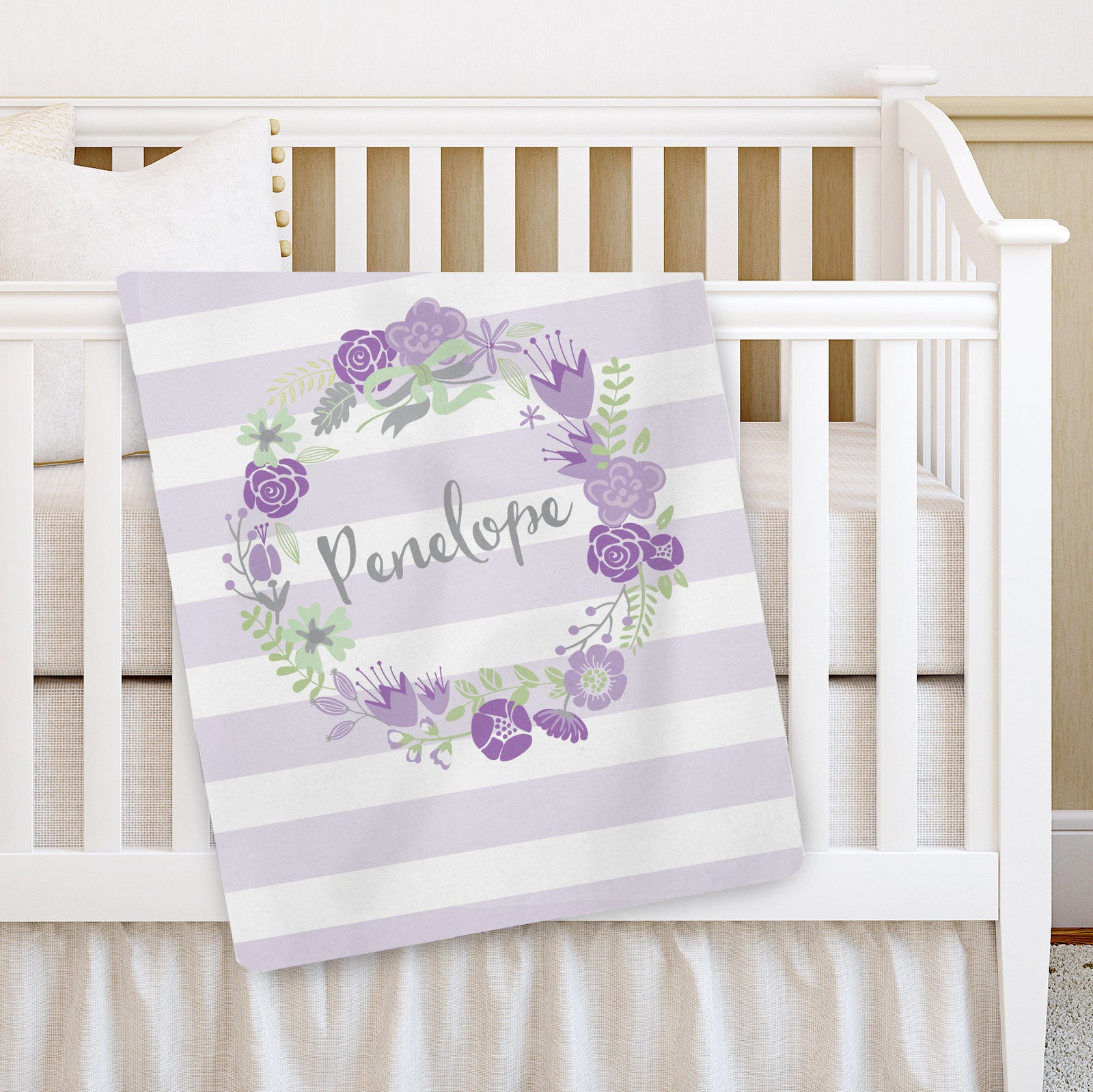 Purple Wreath Personalized Baby Blanket | Swanky Press |Milestone Blanket | Swanky Press | Pipsy