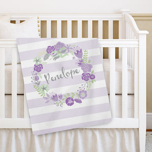 Purple Floral Wreath Baby Blanket | Swanky Press