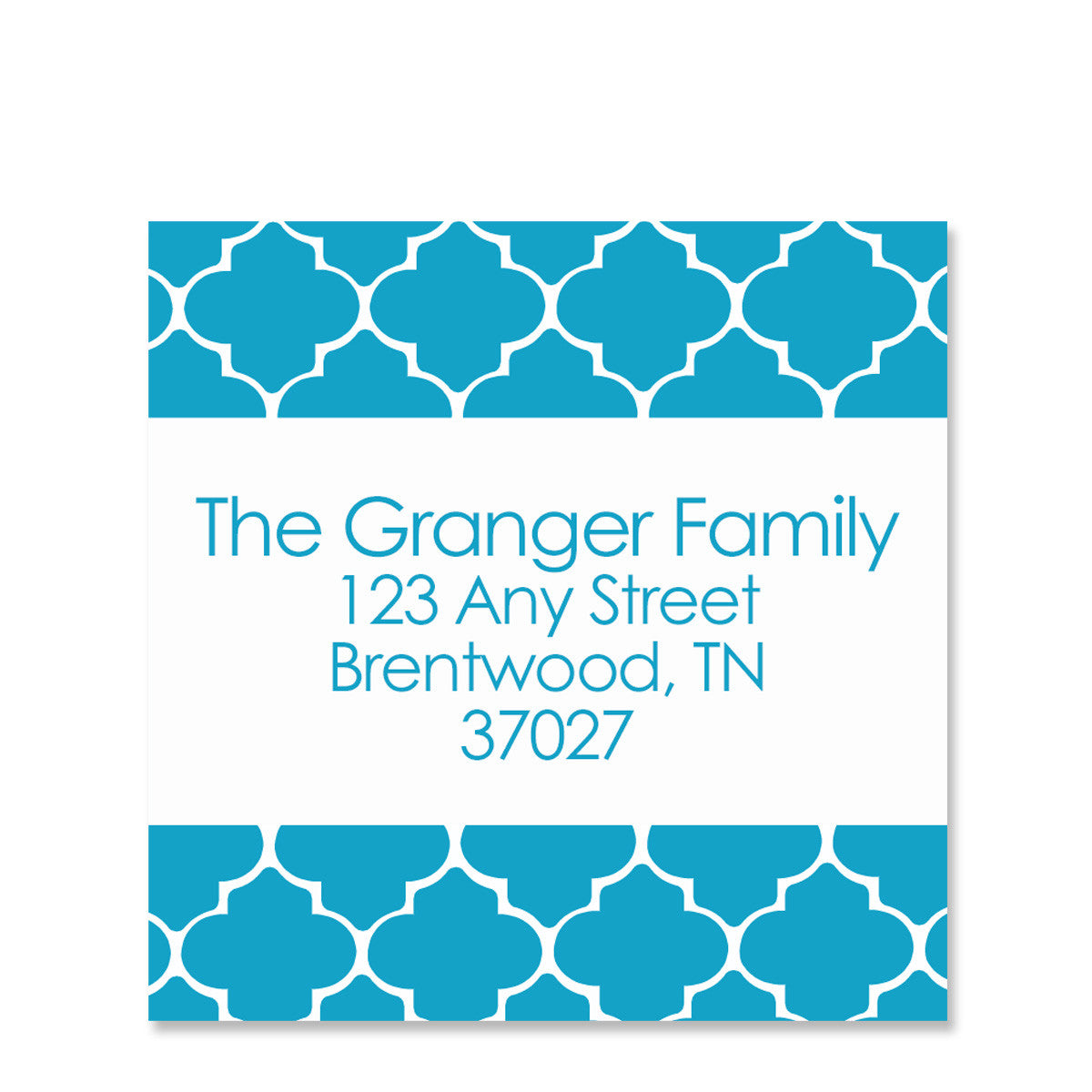 Blue Quatrefoil Return Address Sticker | Swanky Press