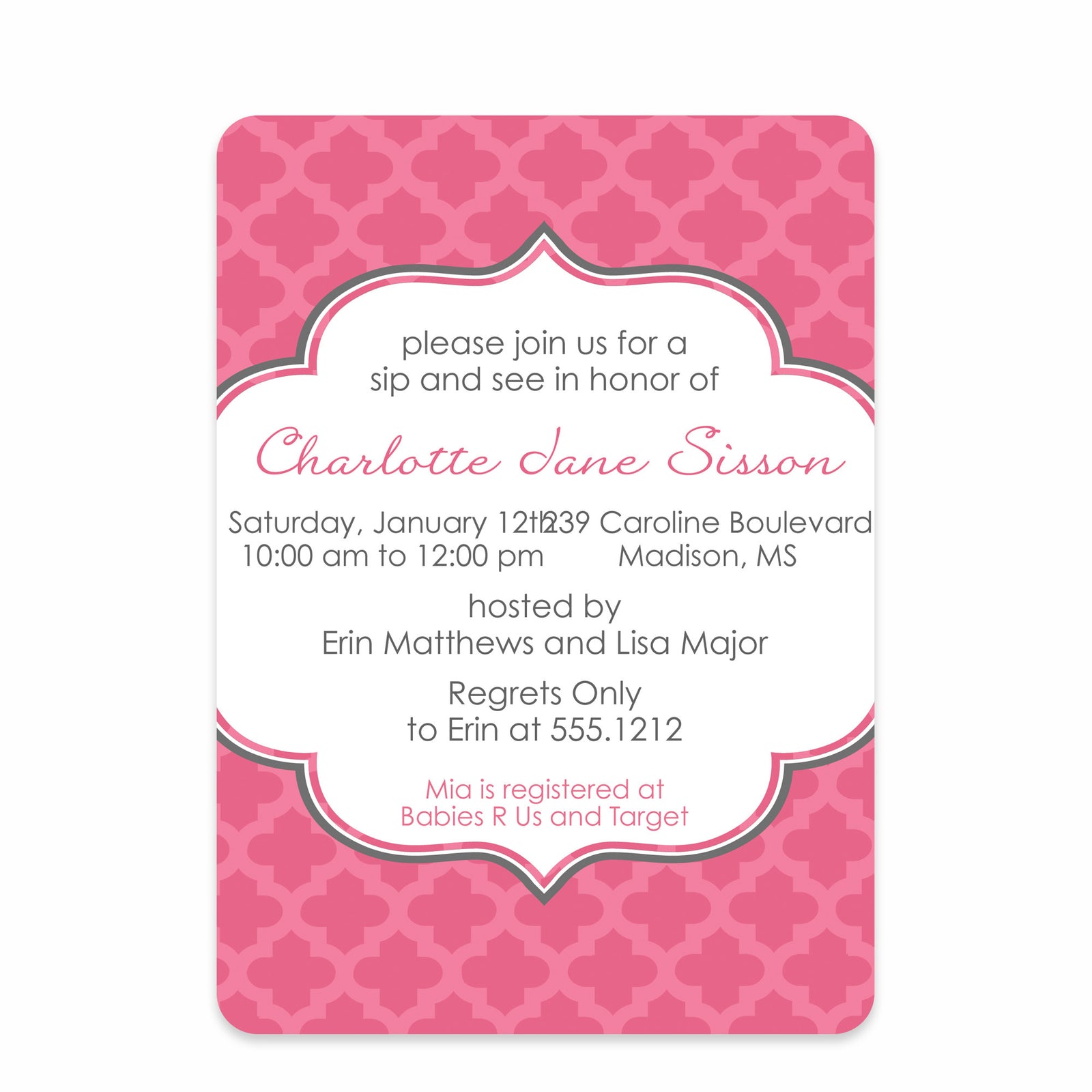 Quatrefoil Honeysuckle Baby Shower Invitation