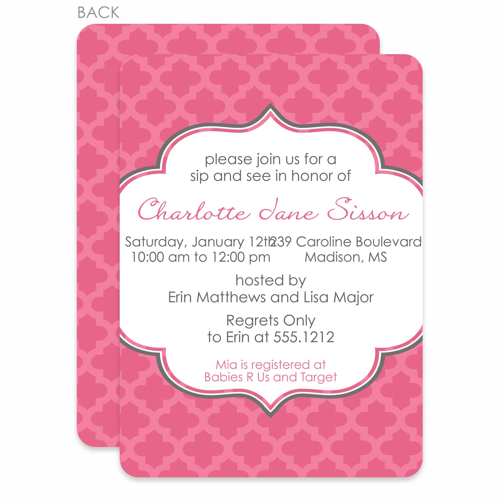 Quatrefoil Honeysuckle Baby Shower Invitation