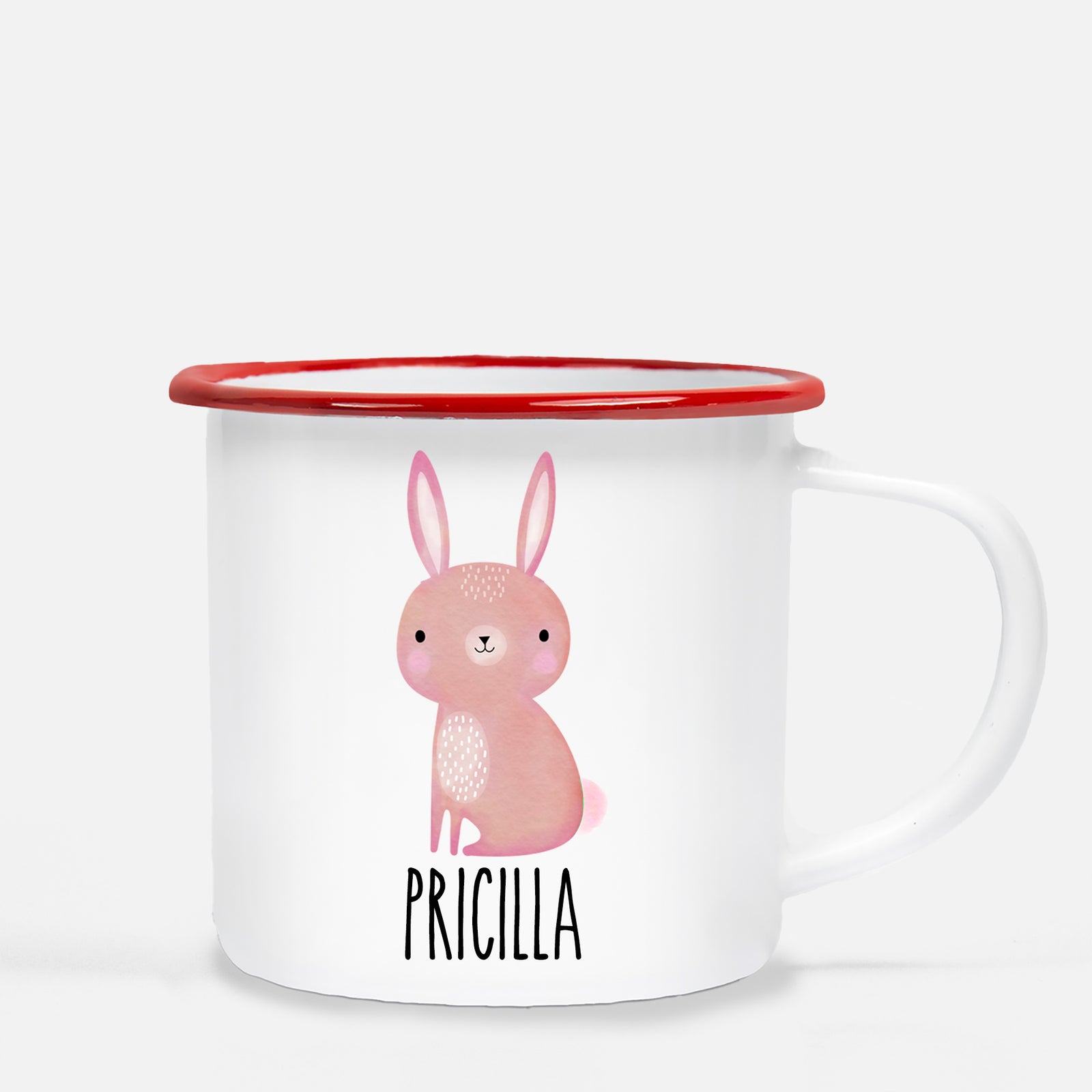 Pink Bunny Rabbit personalized camp mug, silver lip