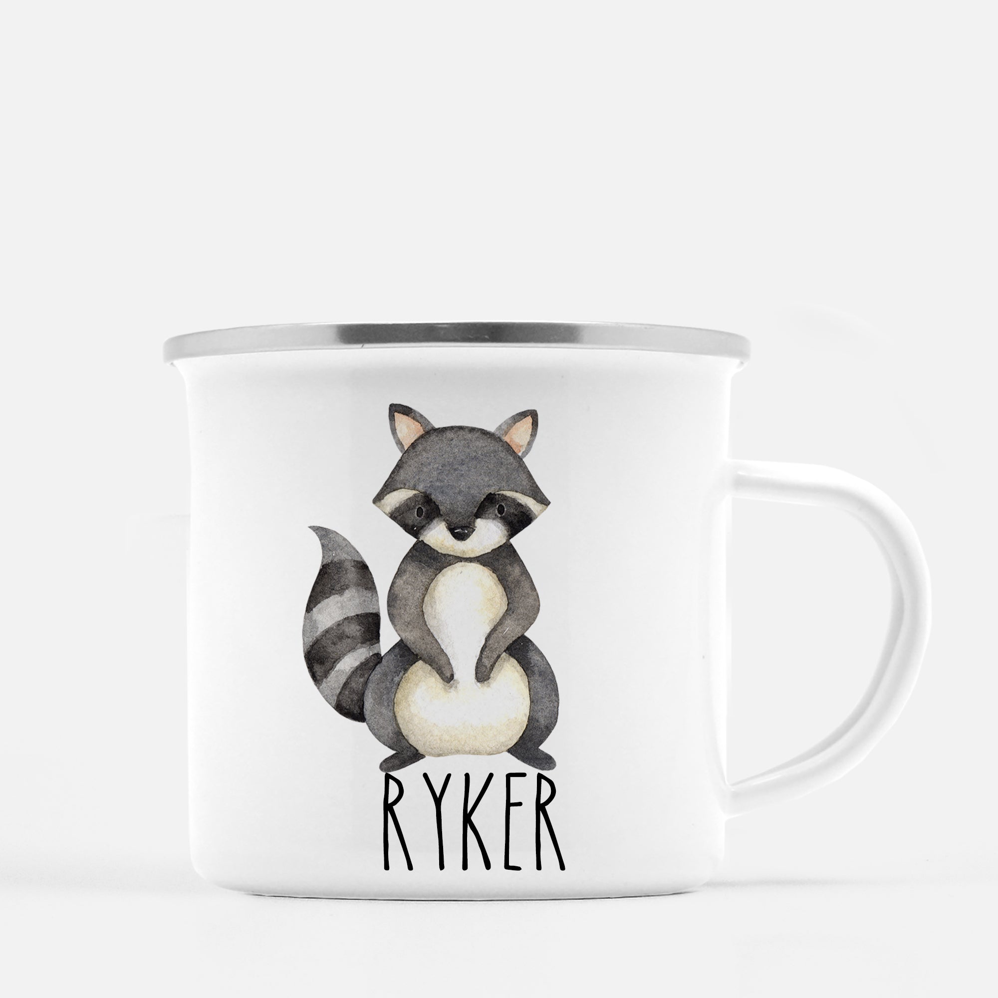 Raccoon Camp Mug, Personalized, Silver Lip