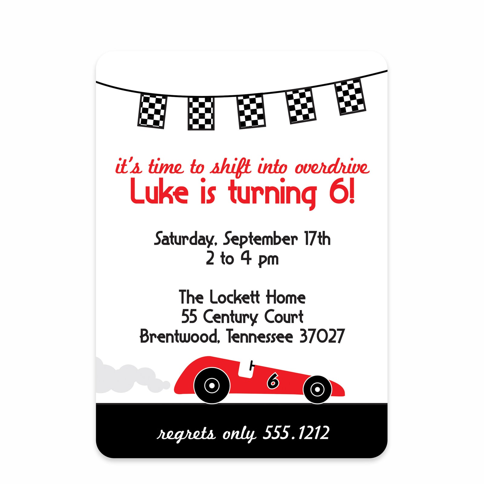 Race Car Party Birthday Invitation | Pipsy.com | Black & Red