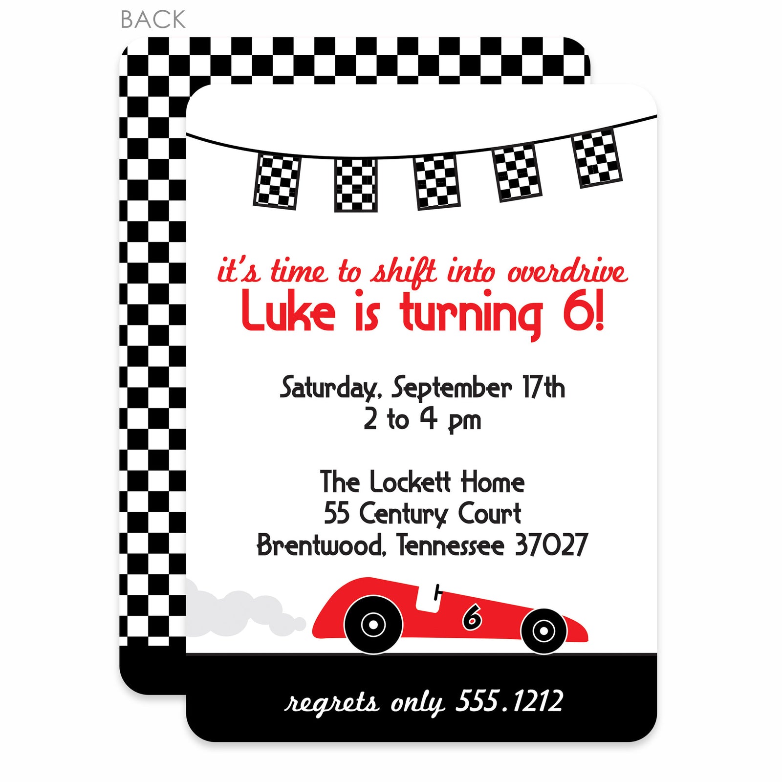 Race Car Party Birthday Invitation | Pipsy.com | Black & Red