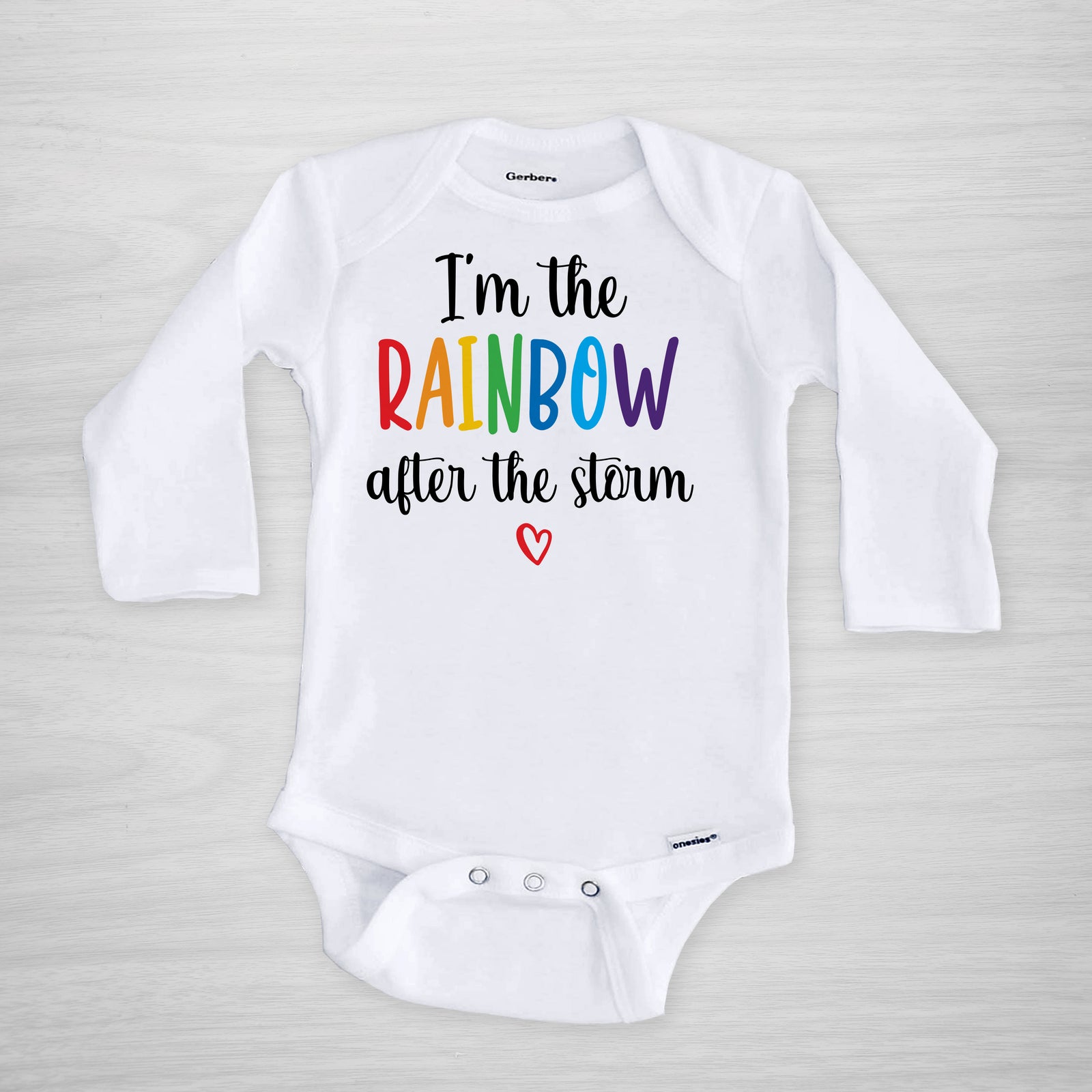 I am the rainbow after the storm personalized onesie, short sleeved