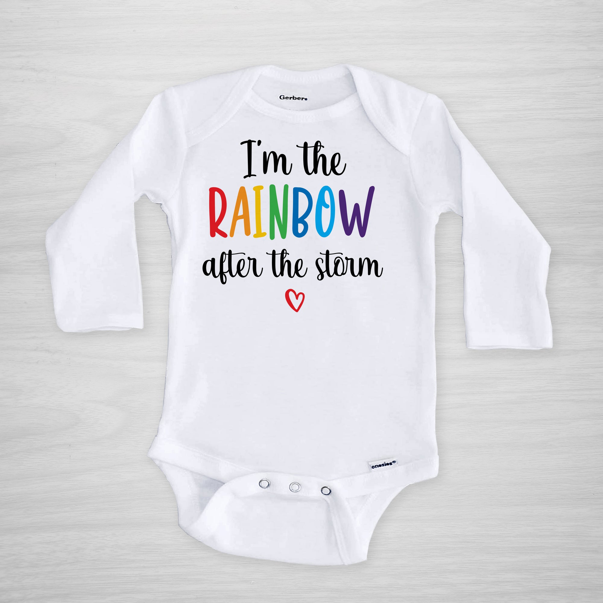 I am the rainbow after the storm personalized onesie, short sleeved