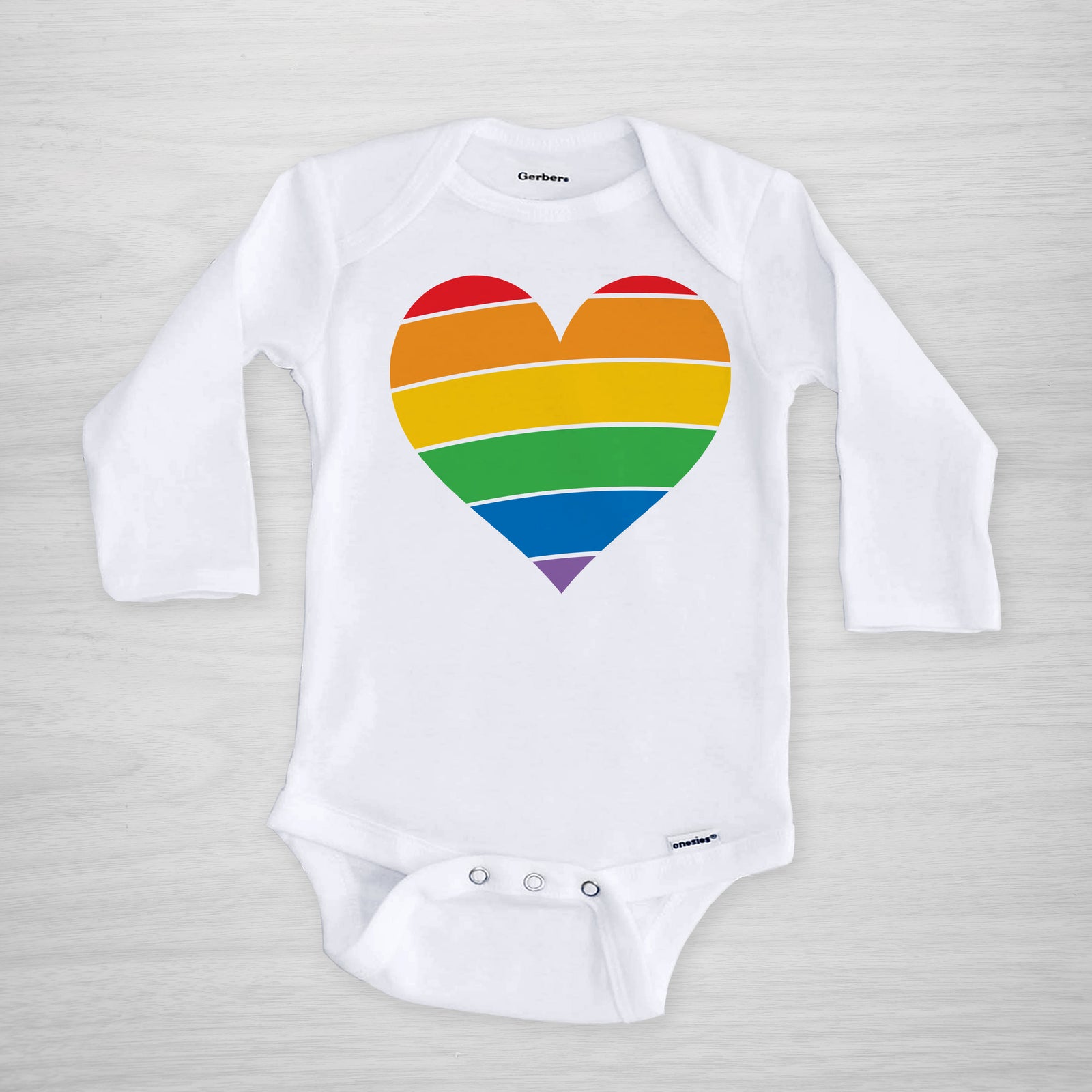 Rainbow Heart Onesie, Love is love, Perfect for Valentine's Day or Pride Week, short sleeved genuine Gerber Onesie® decorated with Pipsy artwork