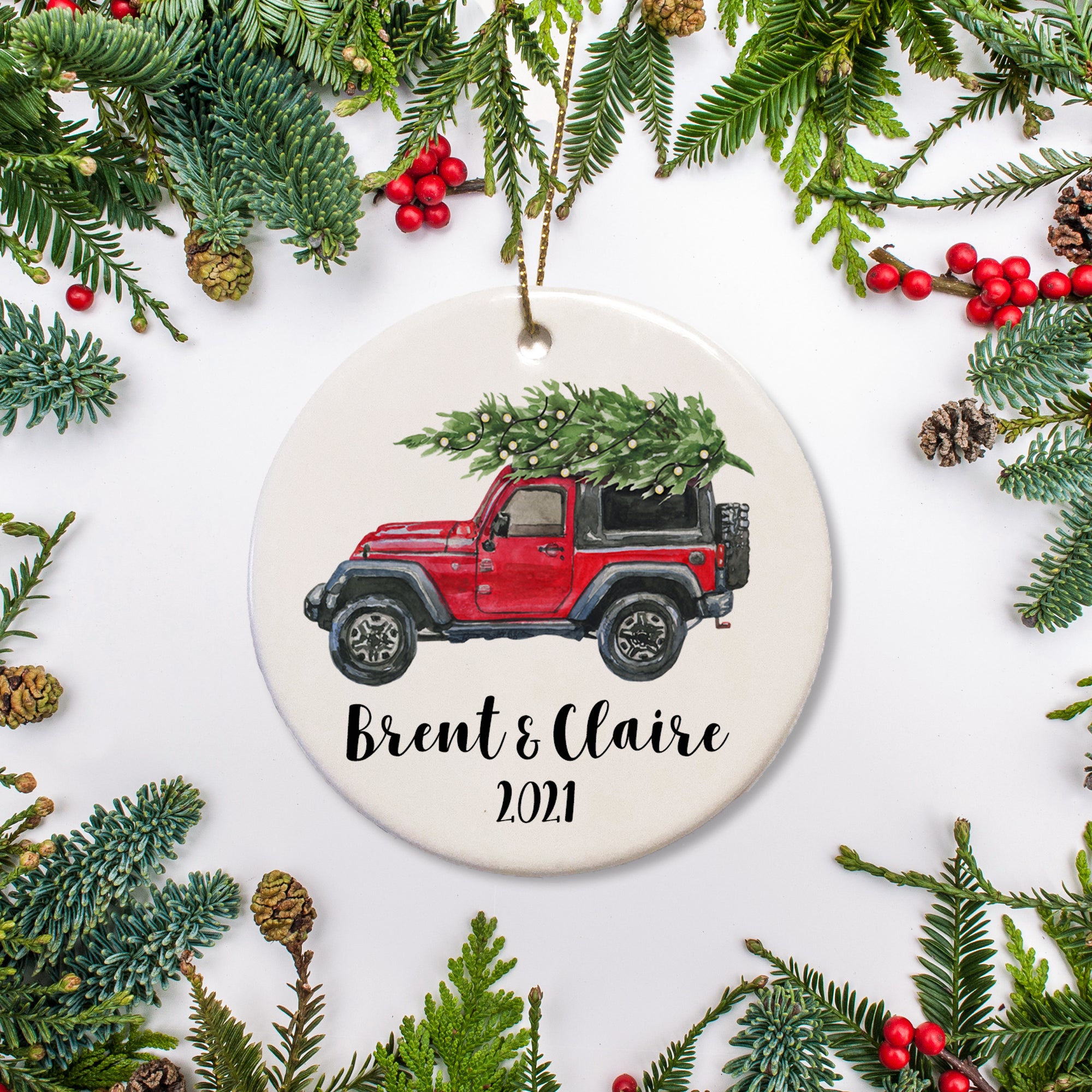 Personalized Christmas Ornament | Red Off road truck | Just Married Keepsake Ornament | Pipsy.com