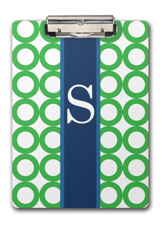 green rings with navy banner for large initial two-sided clipboards