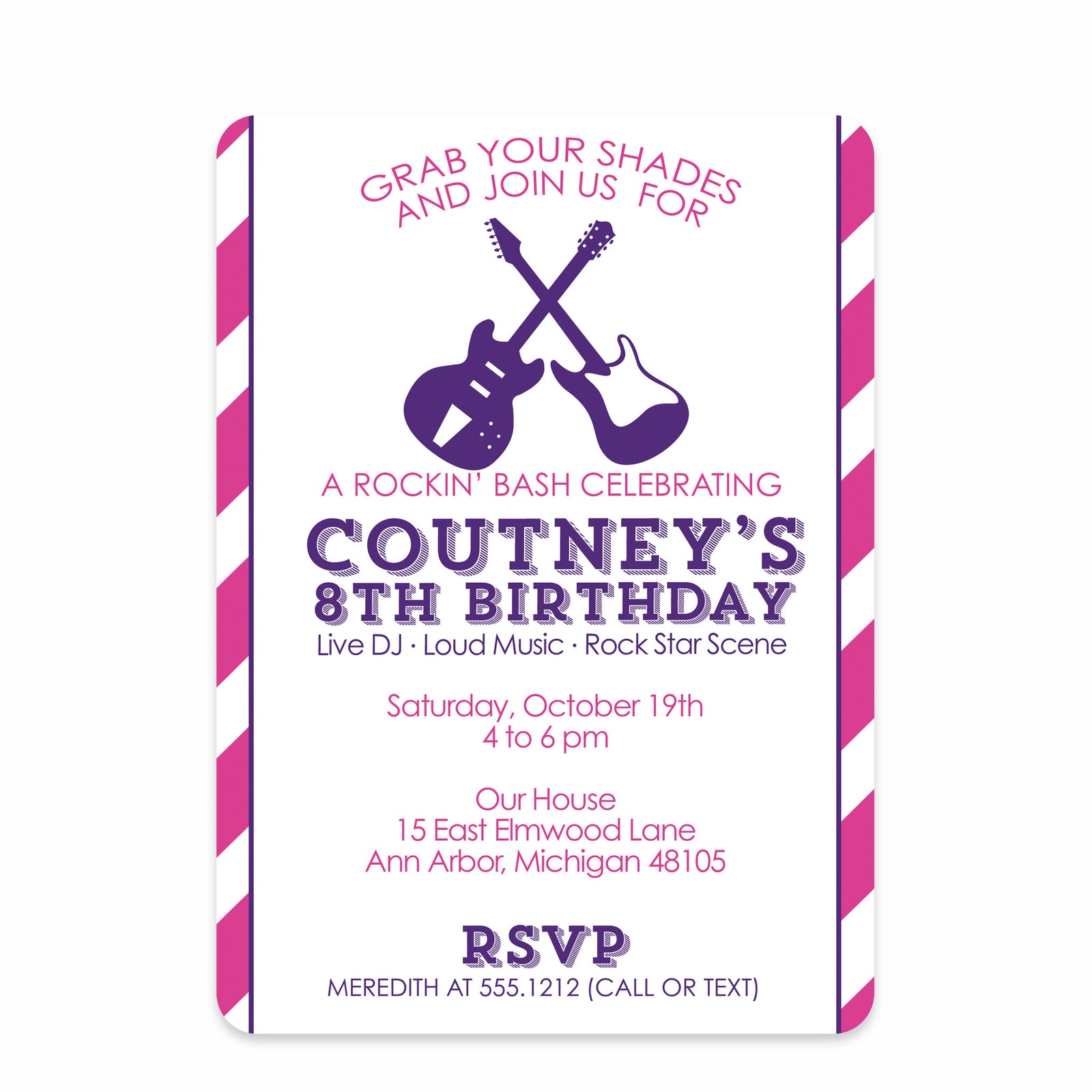 Rock Party Birthday Invitation | Pipsy.com | Pink & Purple