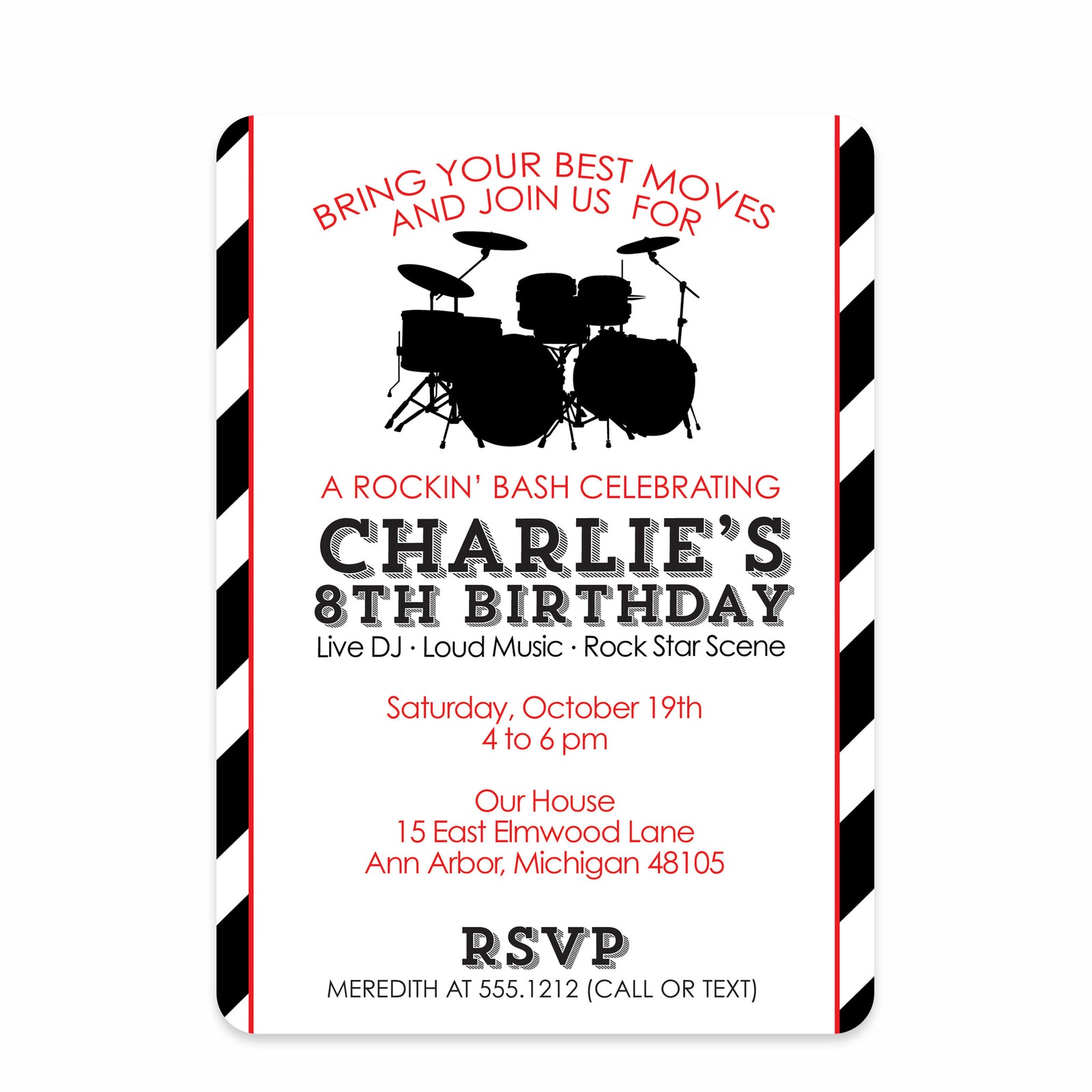Rock Party Birthday Invitation | Pipsy.com | Red & Black