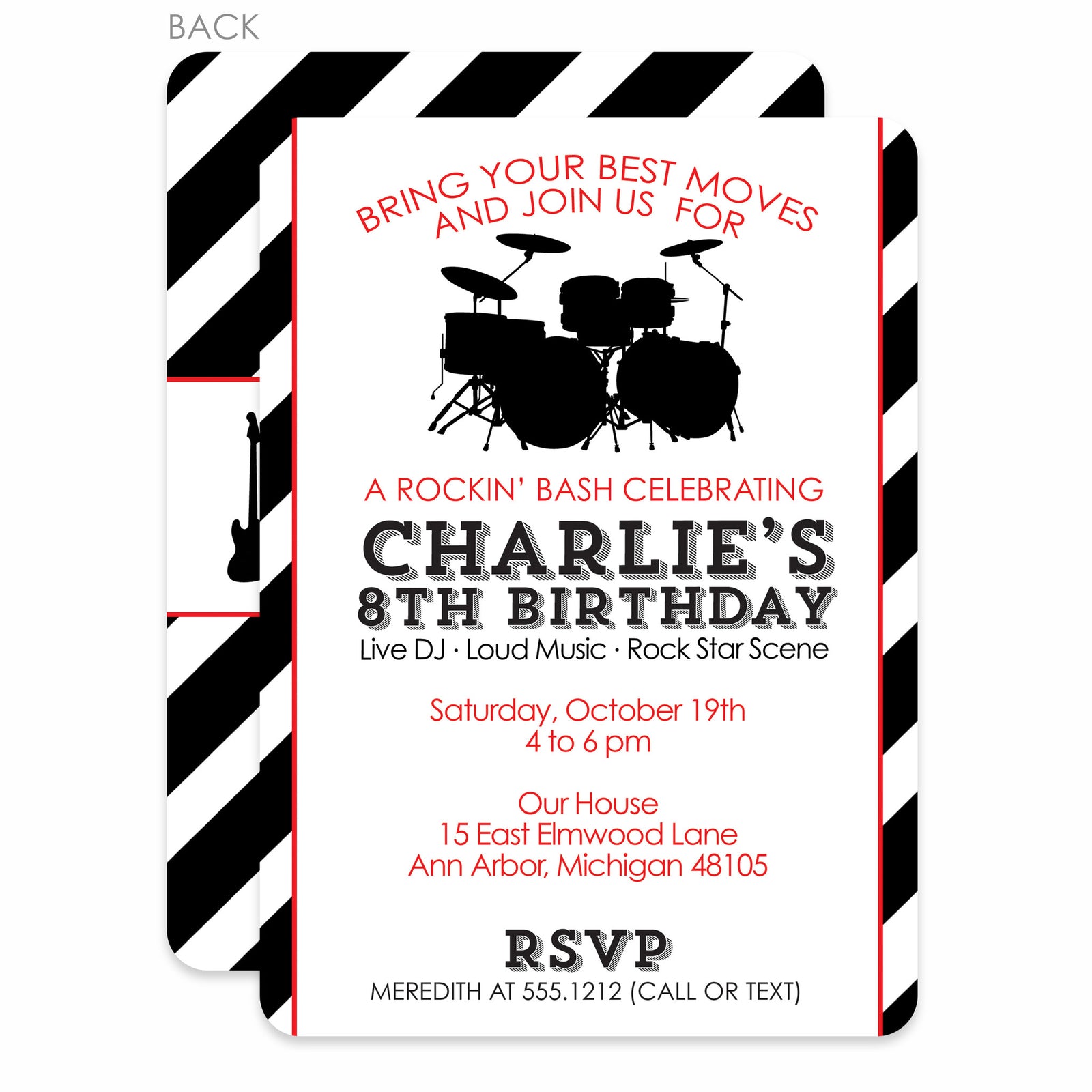 Rock Party Birthday Invitation | Pipsy.com | Red & Black