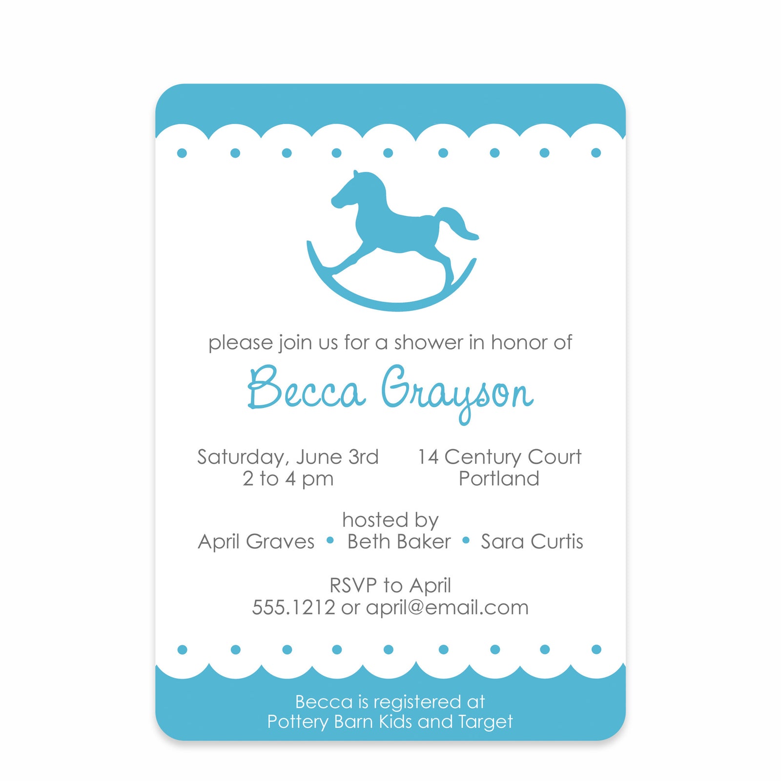 Blue Rocking Horse Baby Shower Invitation