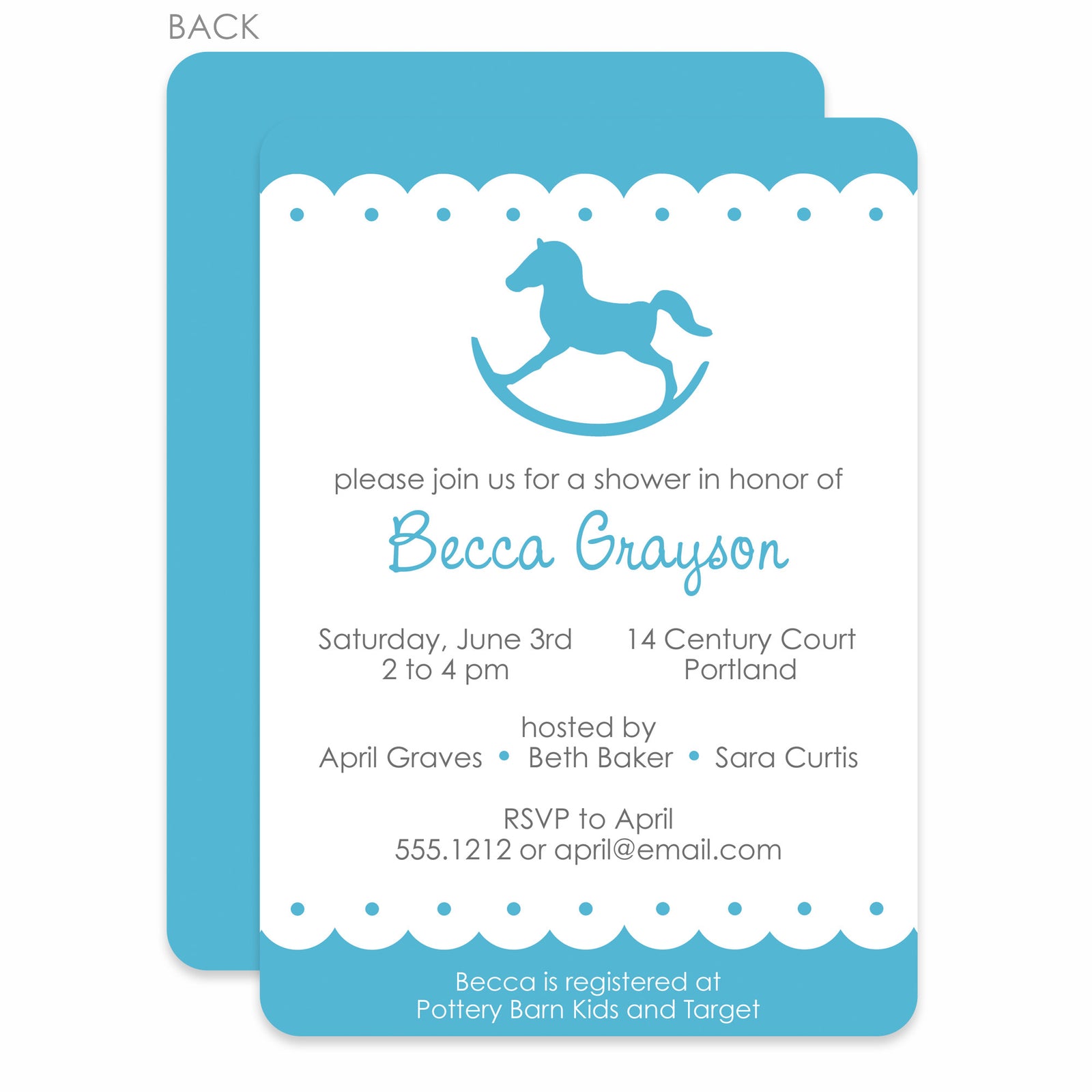 Blue Rocking Horse Baby Shower Invitation