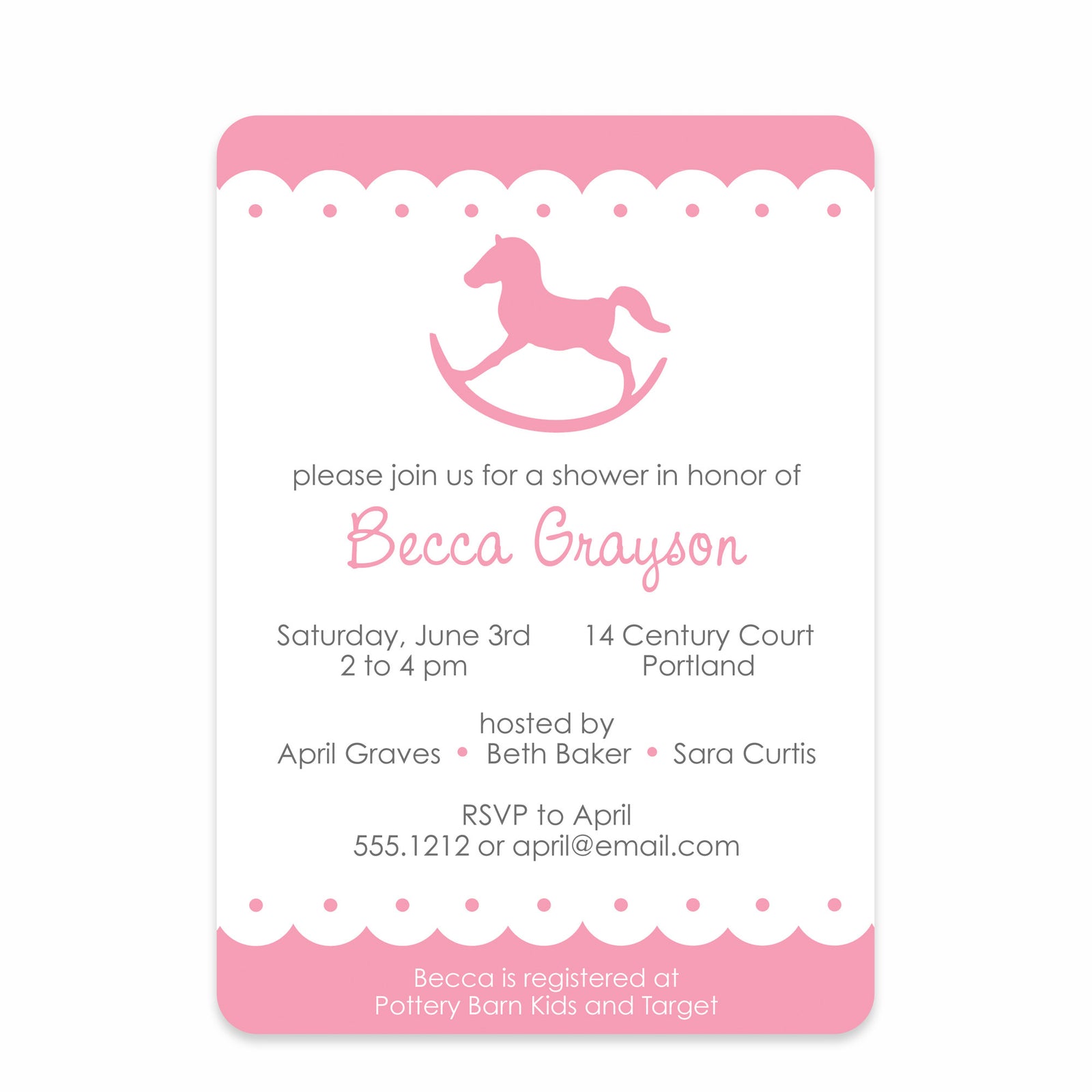 Rocking Horse Pink Baby Shower Invitation