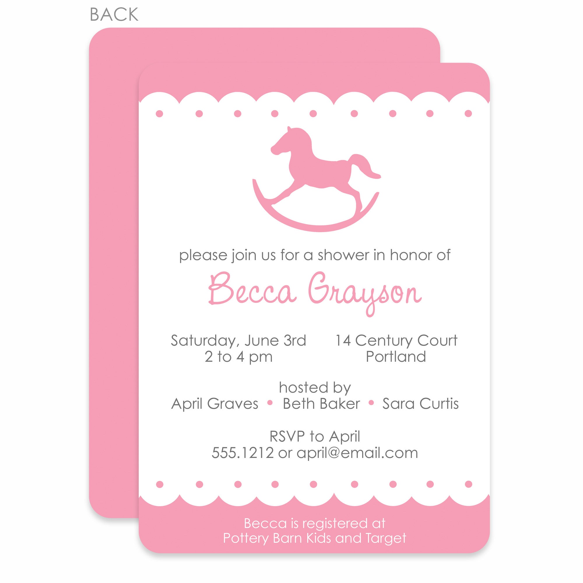 Rocking Horse Pink Baby Shower Invitation