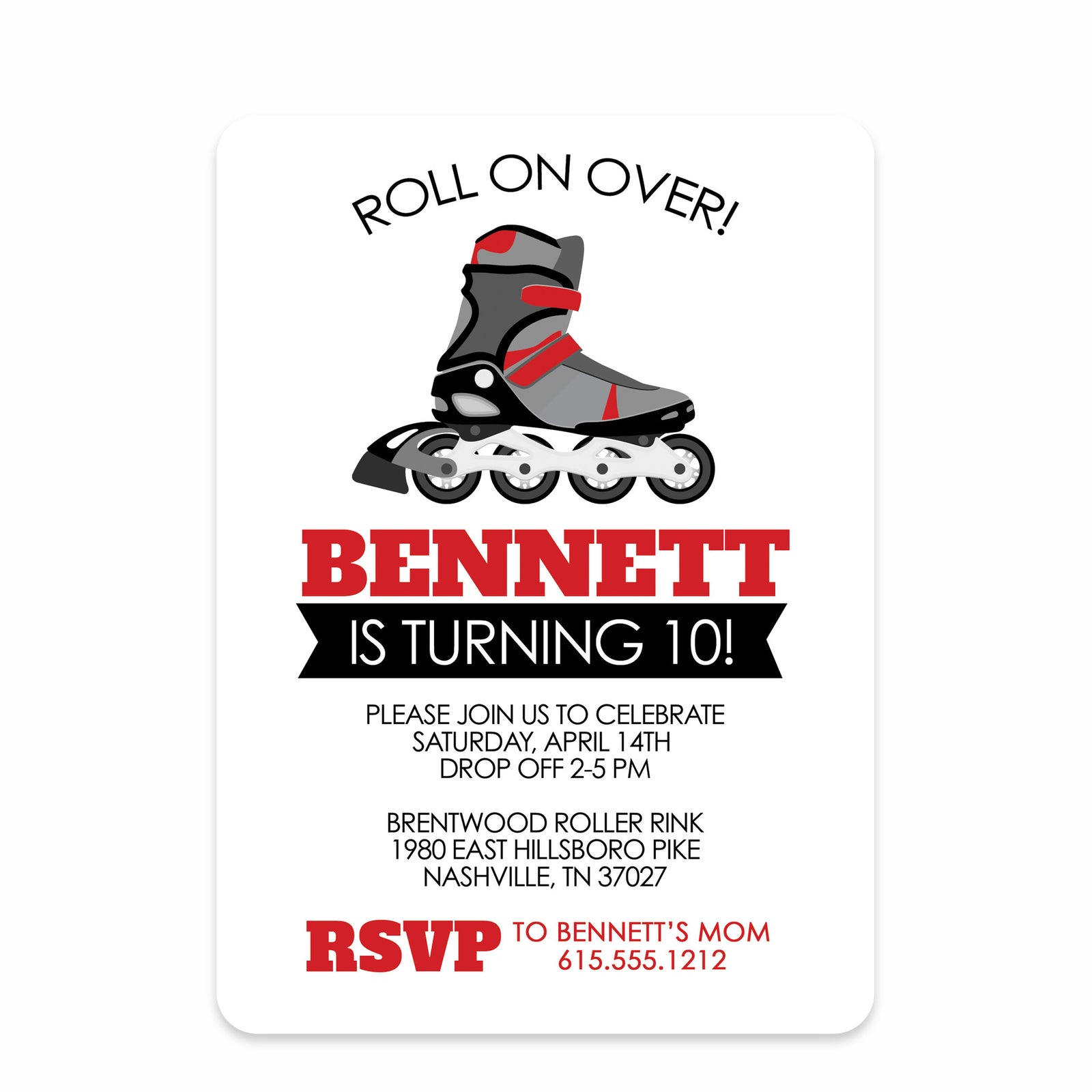 Roller Blade Party Birthday Invitation | Pipsy.com | Red