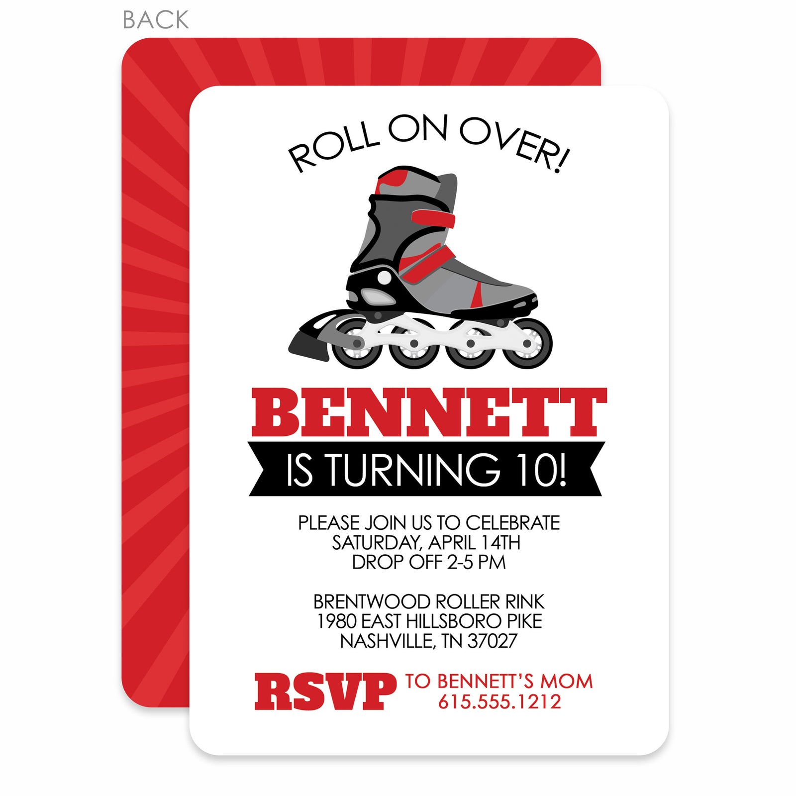 Roller Blade Party Birthday Invitation | Pipsy.com | Red