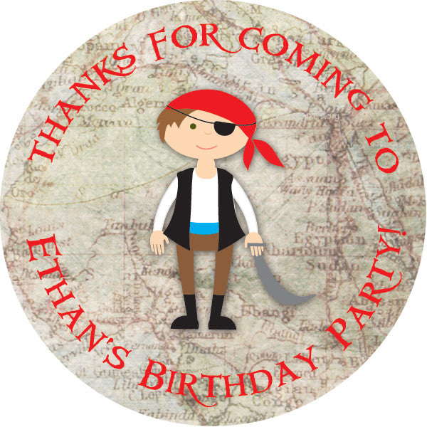 Pirate and Map round favor sticker