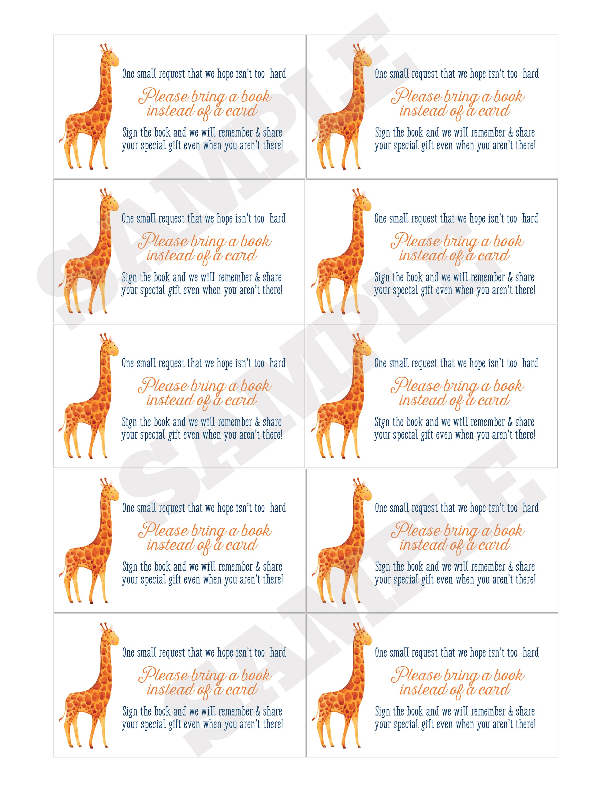 Giraffe Baby Book Request Card, Printable, Blue