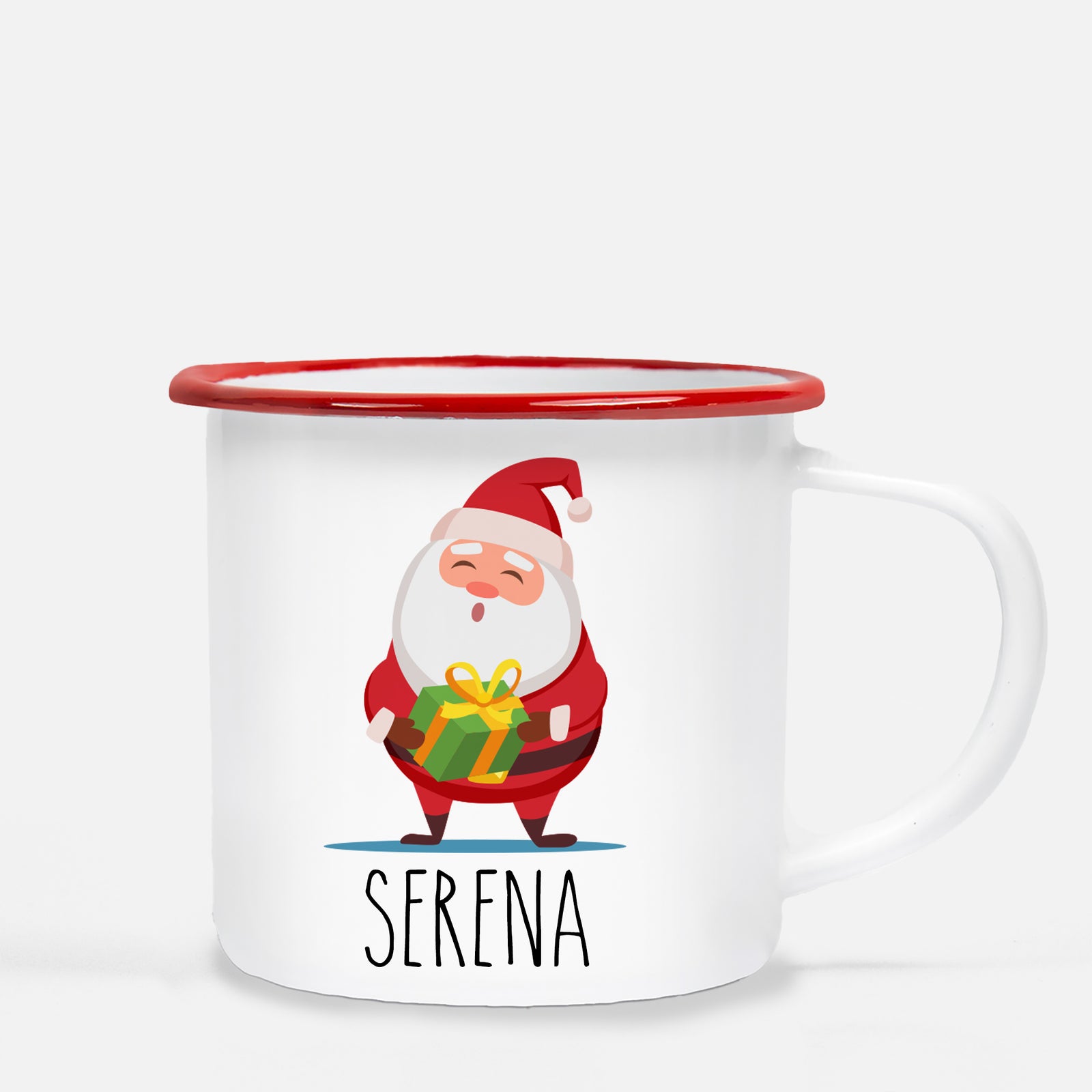 Christmas Camp Mug, Santa with Present, Personalized, Pipsy.com, red lip