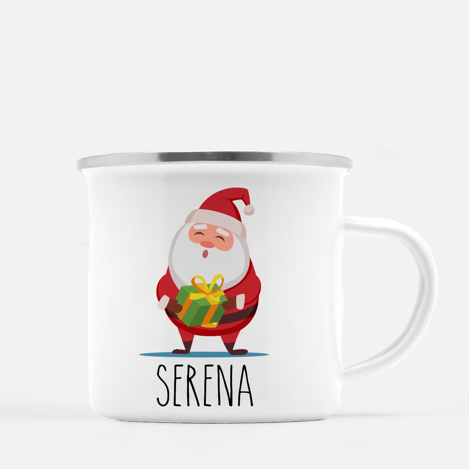 Christmas Camp Mug, Santa with Present, Personalized, Pipsy.com, red lip