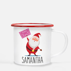 Christmas Camp Mug, santa claus with sign, Personalized, Pipsy.com, red lip