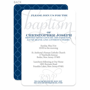 Script Navy Baptism/Christening Invitation