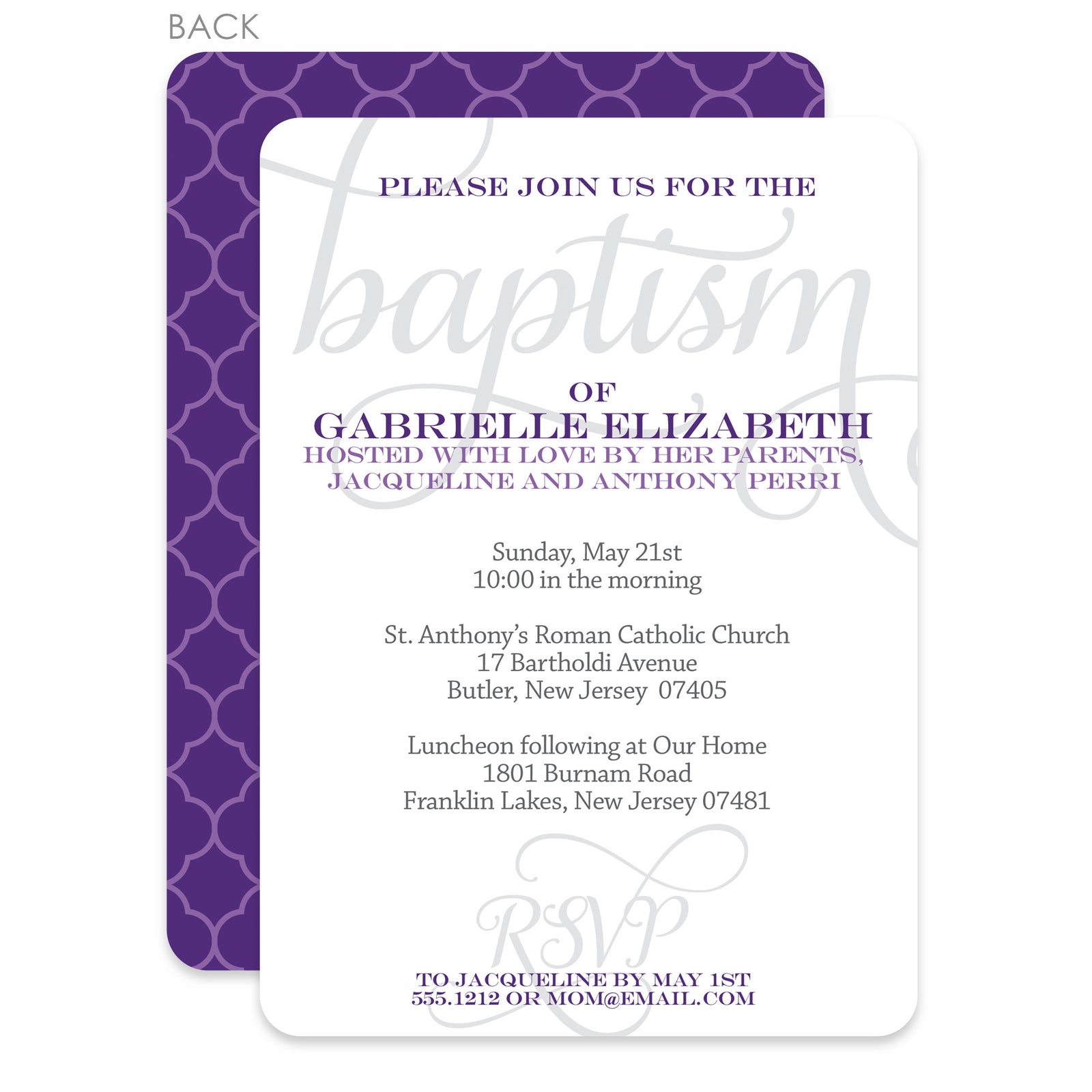 Script Purple Baptism/Christening Invitation