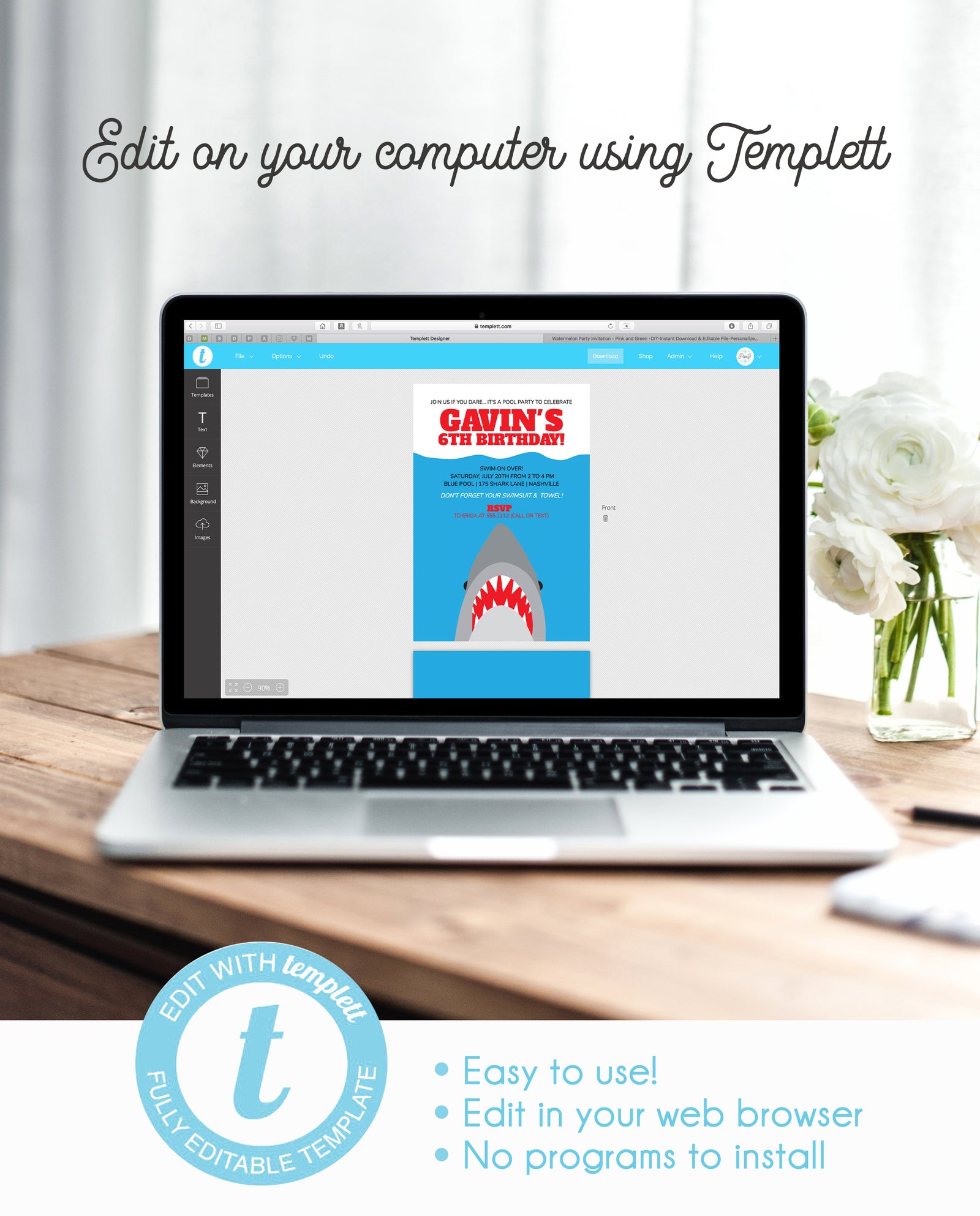 Shark Birthday Invitation | Instant Download | Templett Invitation | Pipsy.com