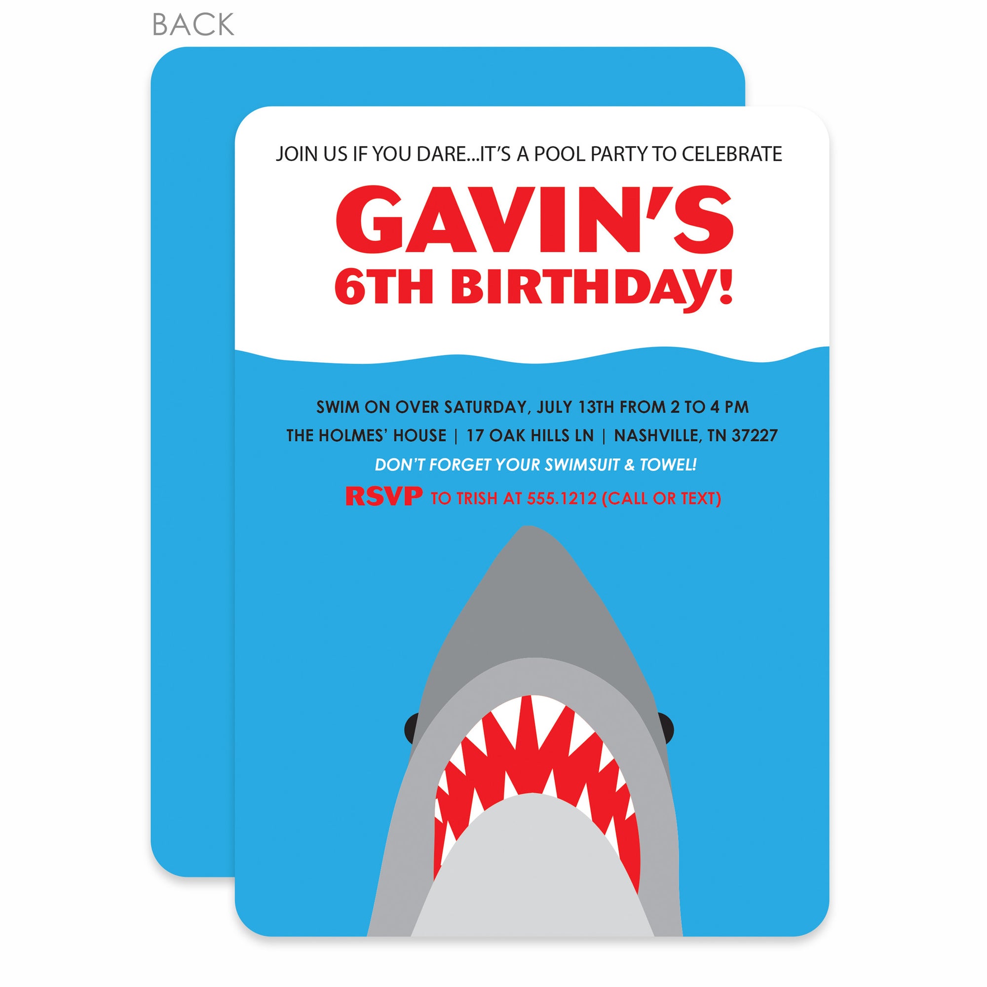 Shark Party Birthday Invitation | Pipsy.com | Pool & Beach Party