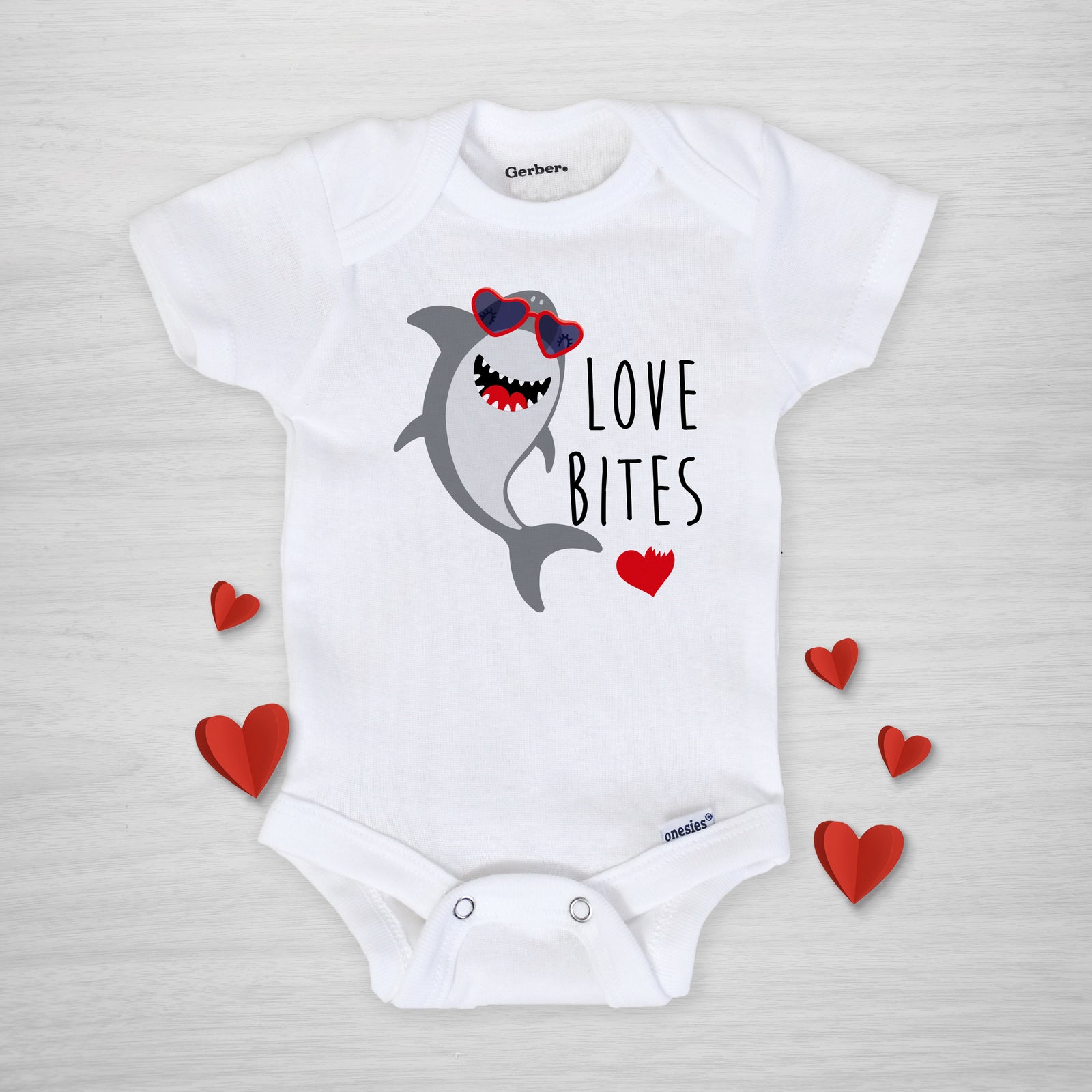 Shark Love Bites Valentine's Day Onesie, Long Sleeved, Pipsy.com