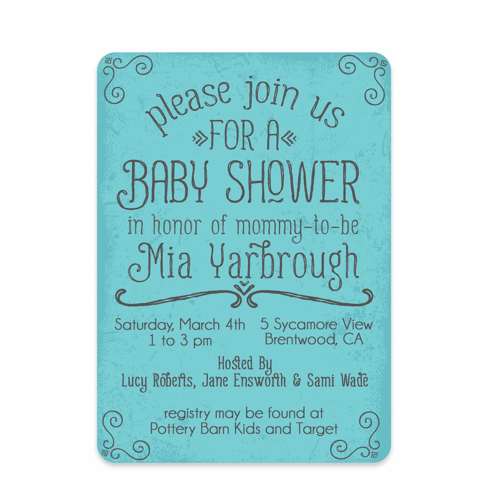 Blue Simple Swirls Baby Shower Invitation