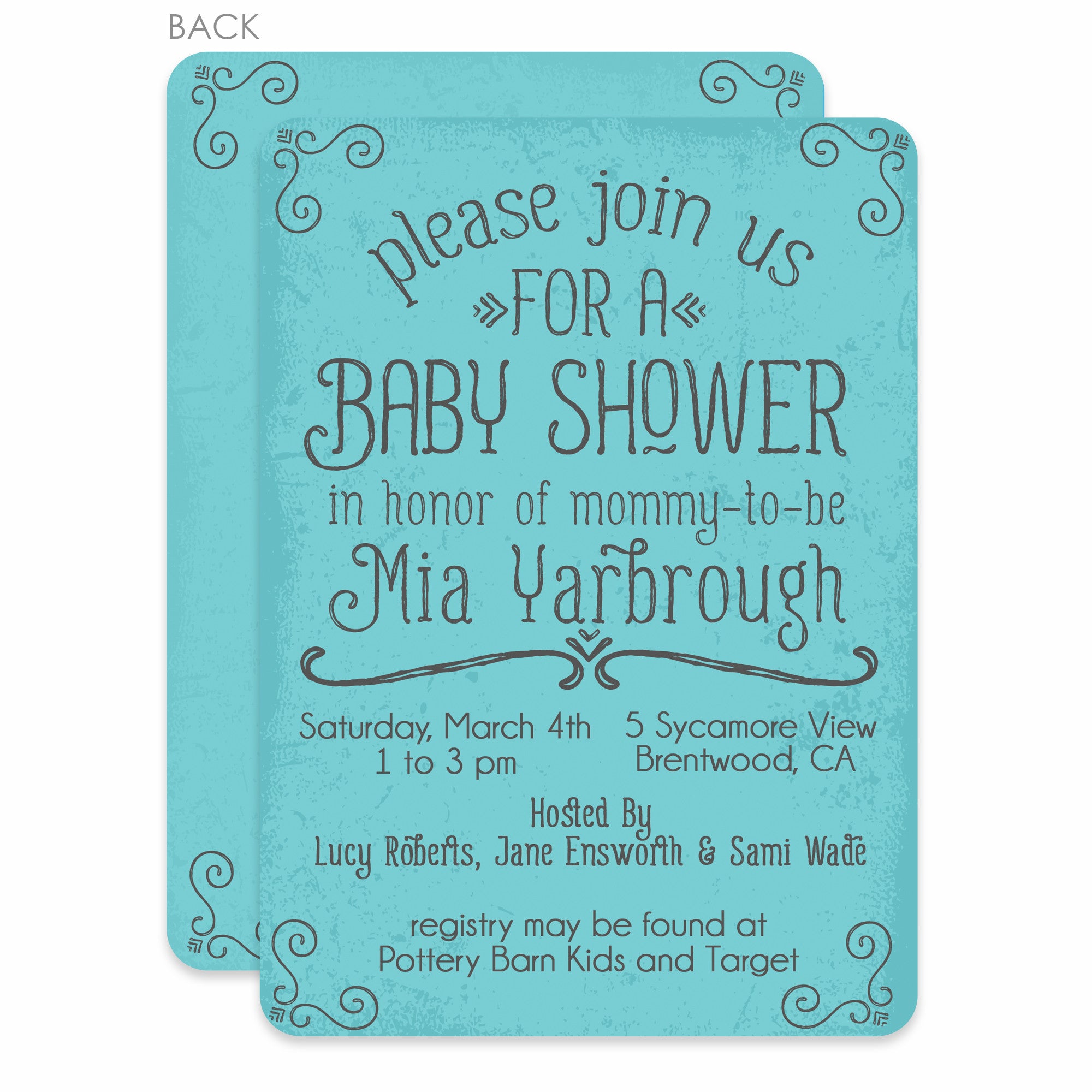 Blue Simple Swirls Baby Shower Invitation